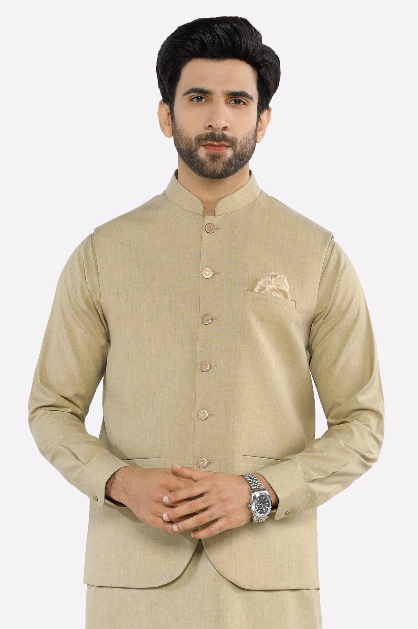 Green Shalwar Kameez with Waistcoat - Image 2