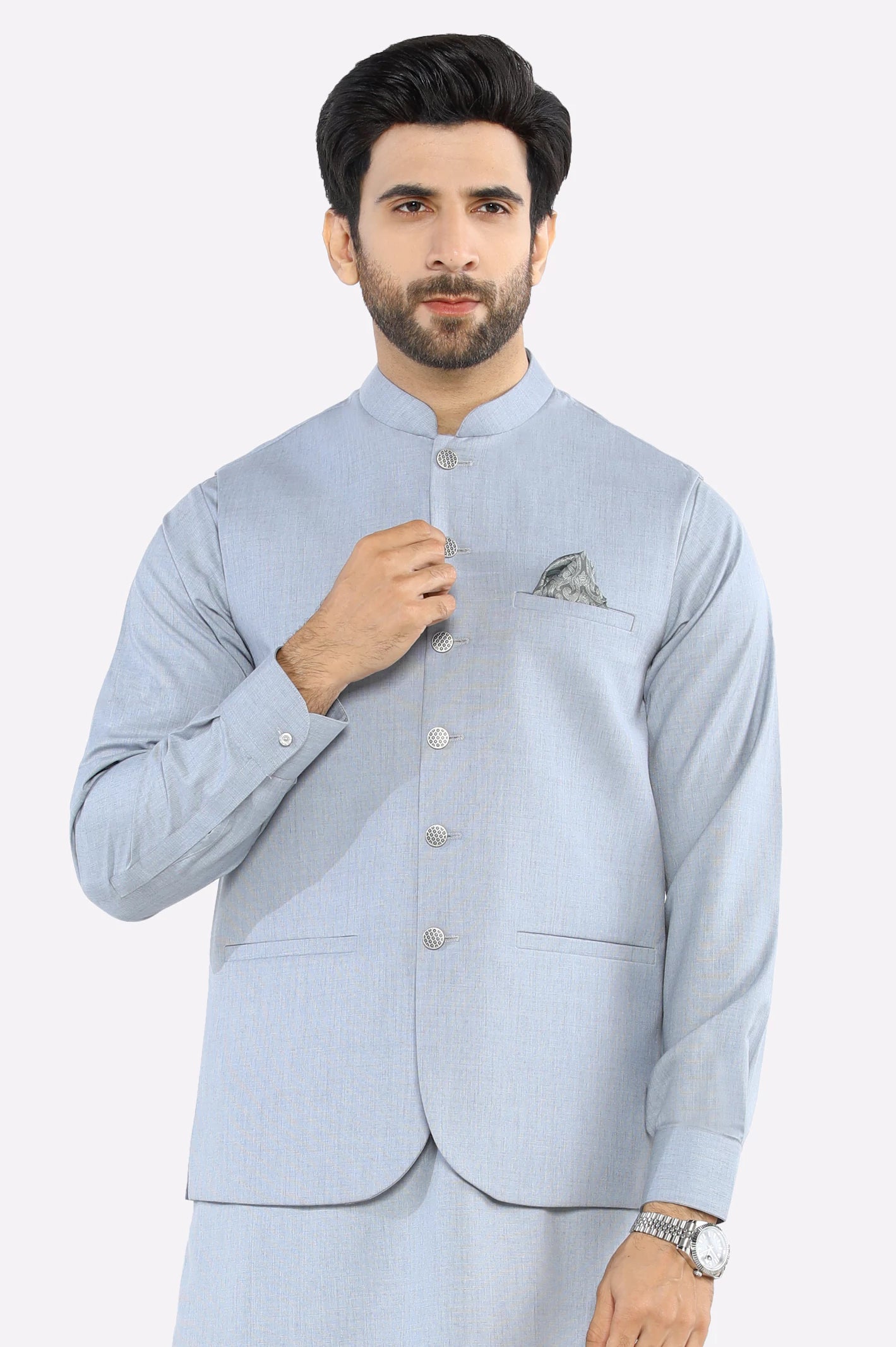 Grey Shalwar Kameez with Waistcoat - Image 2
