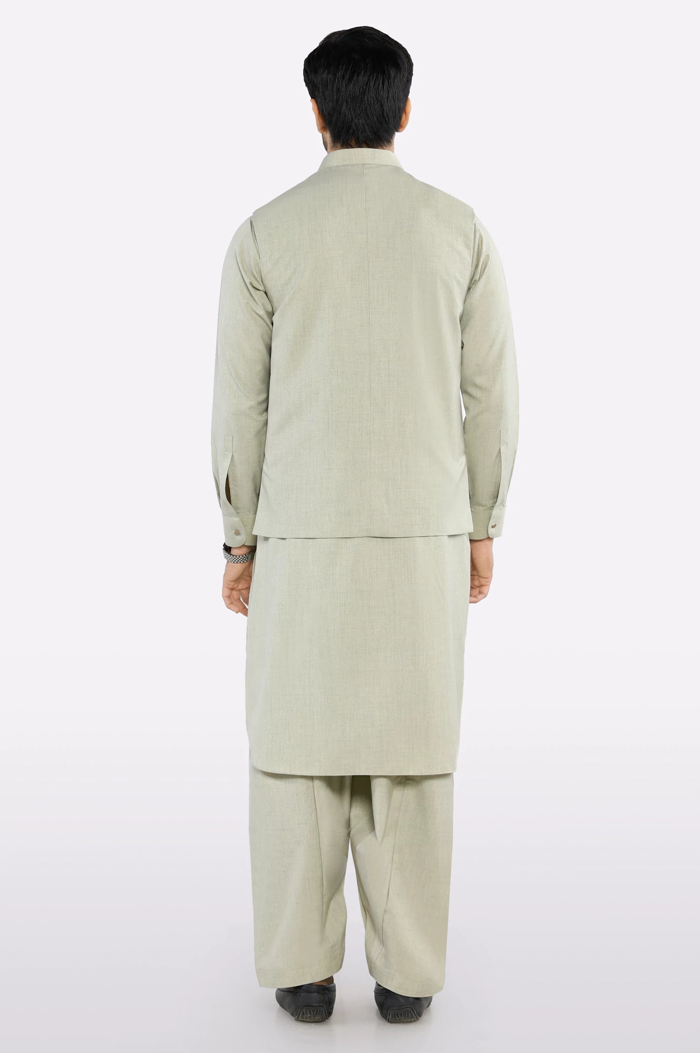 Light Green Shalwar Kameez with Waistcoat - Image 4