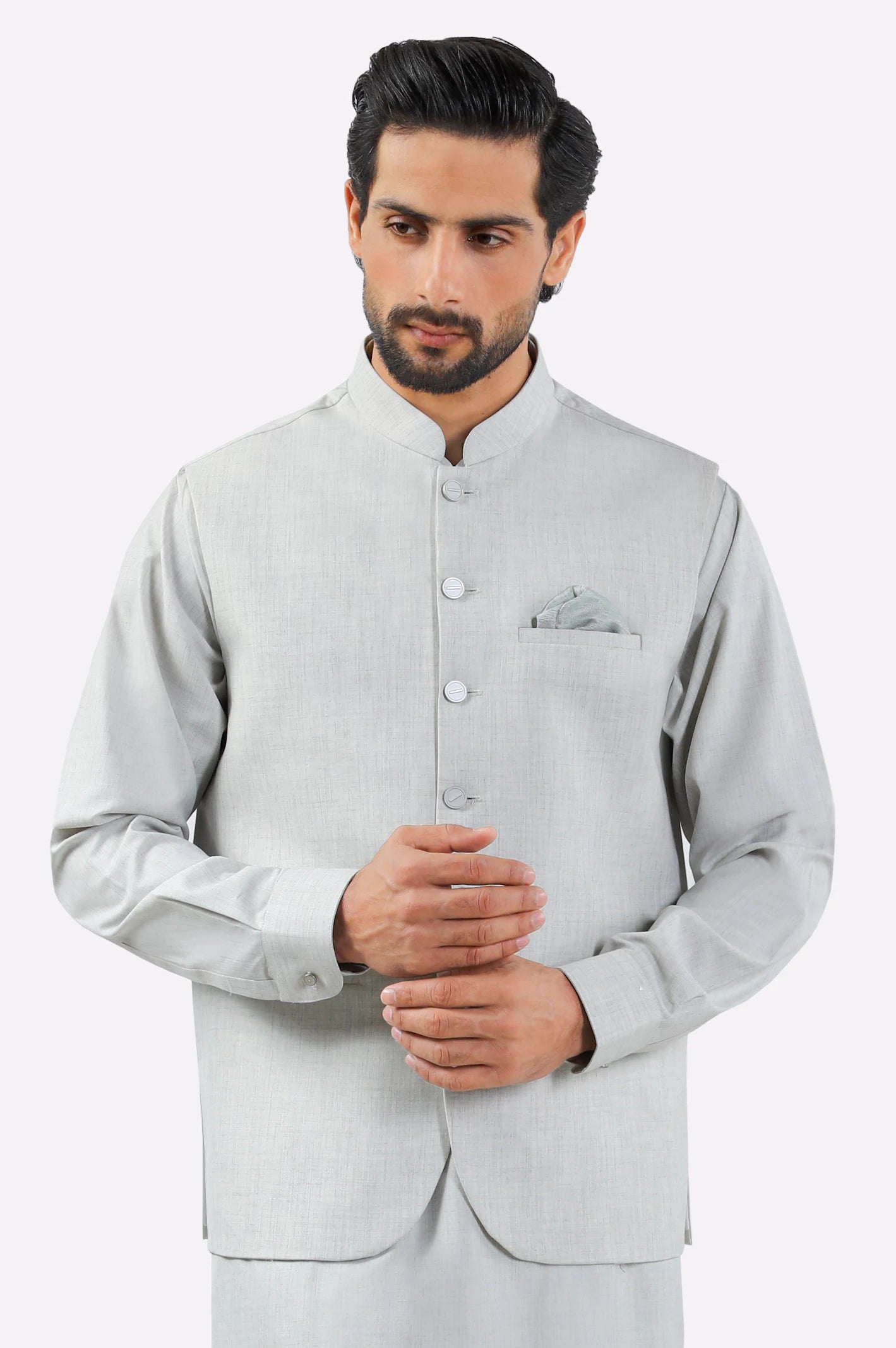 Light Grey Shalwar Kameez with Waistcoat - Image 2