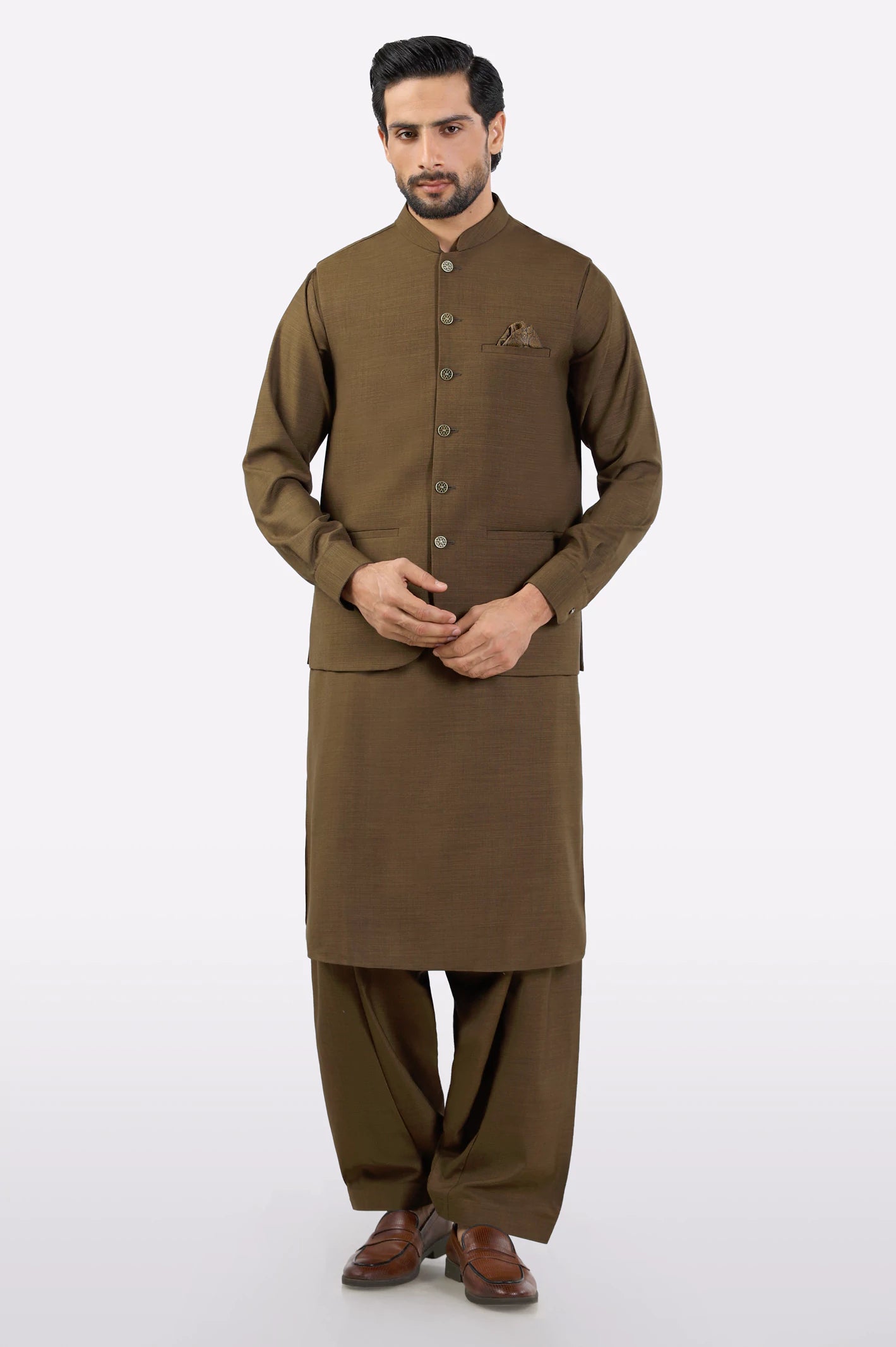 Brown Shalwar Kameez with Waistcoat