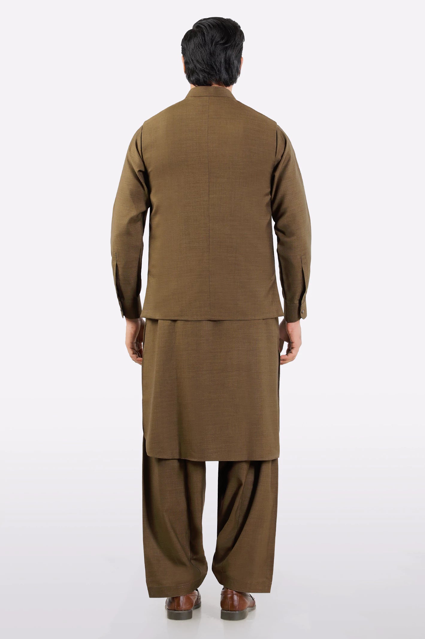 Brown Shalwar Kameez with Waistcoat - Image 3
