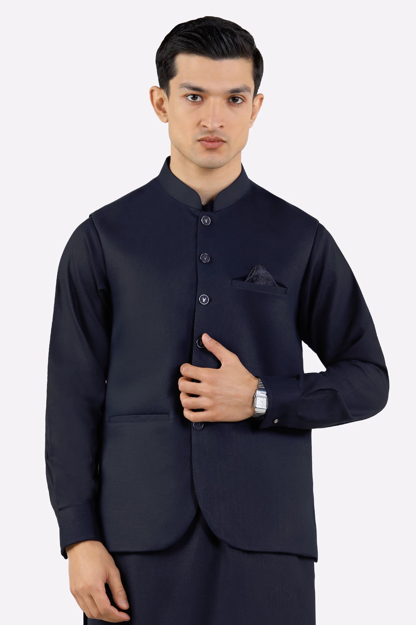 Navy Blue Shalwar Kameez with Waistcoat - Image 2