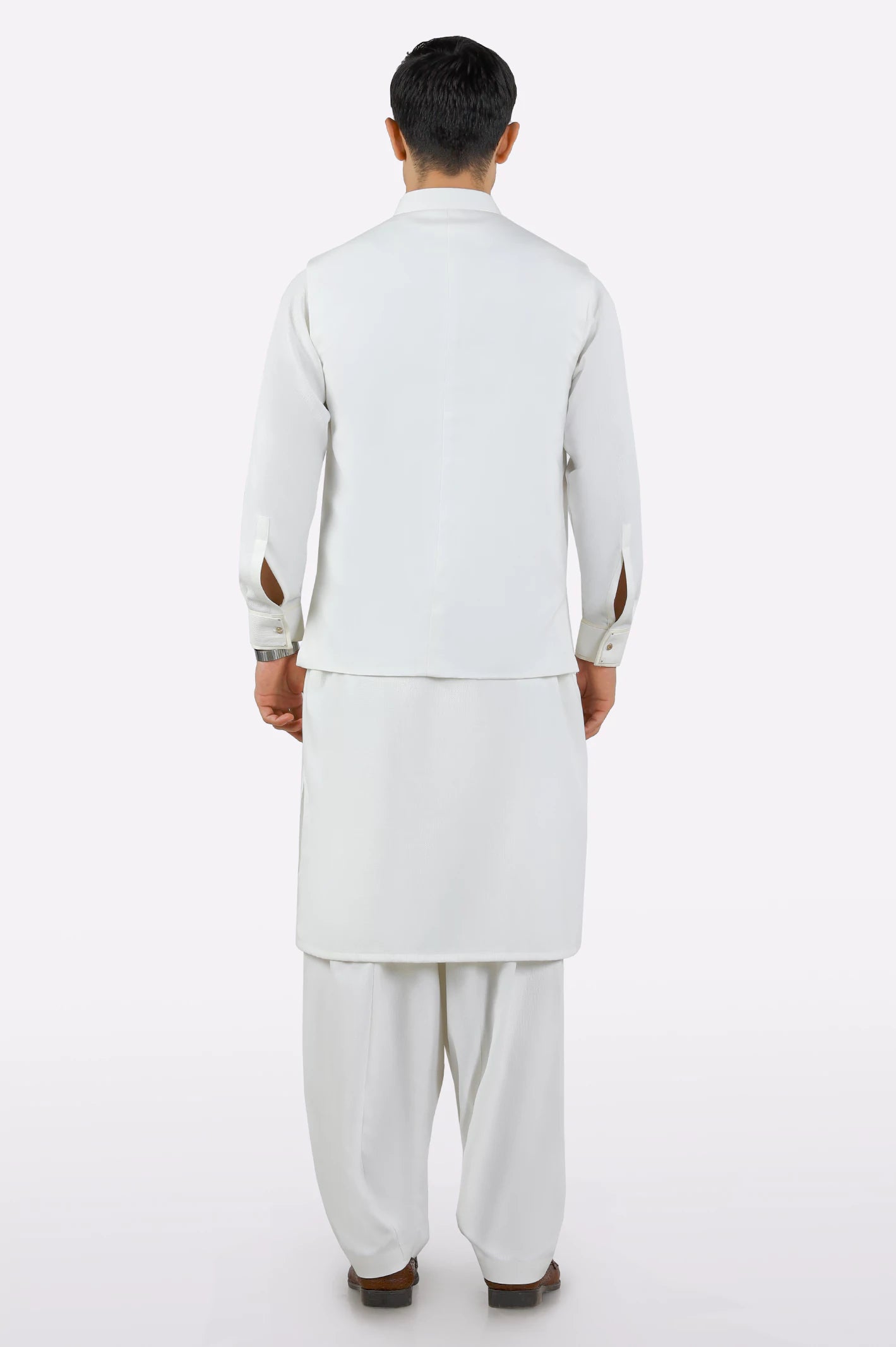 Off White Shalwar Kameez with Waistcoat - Image 3