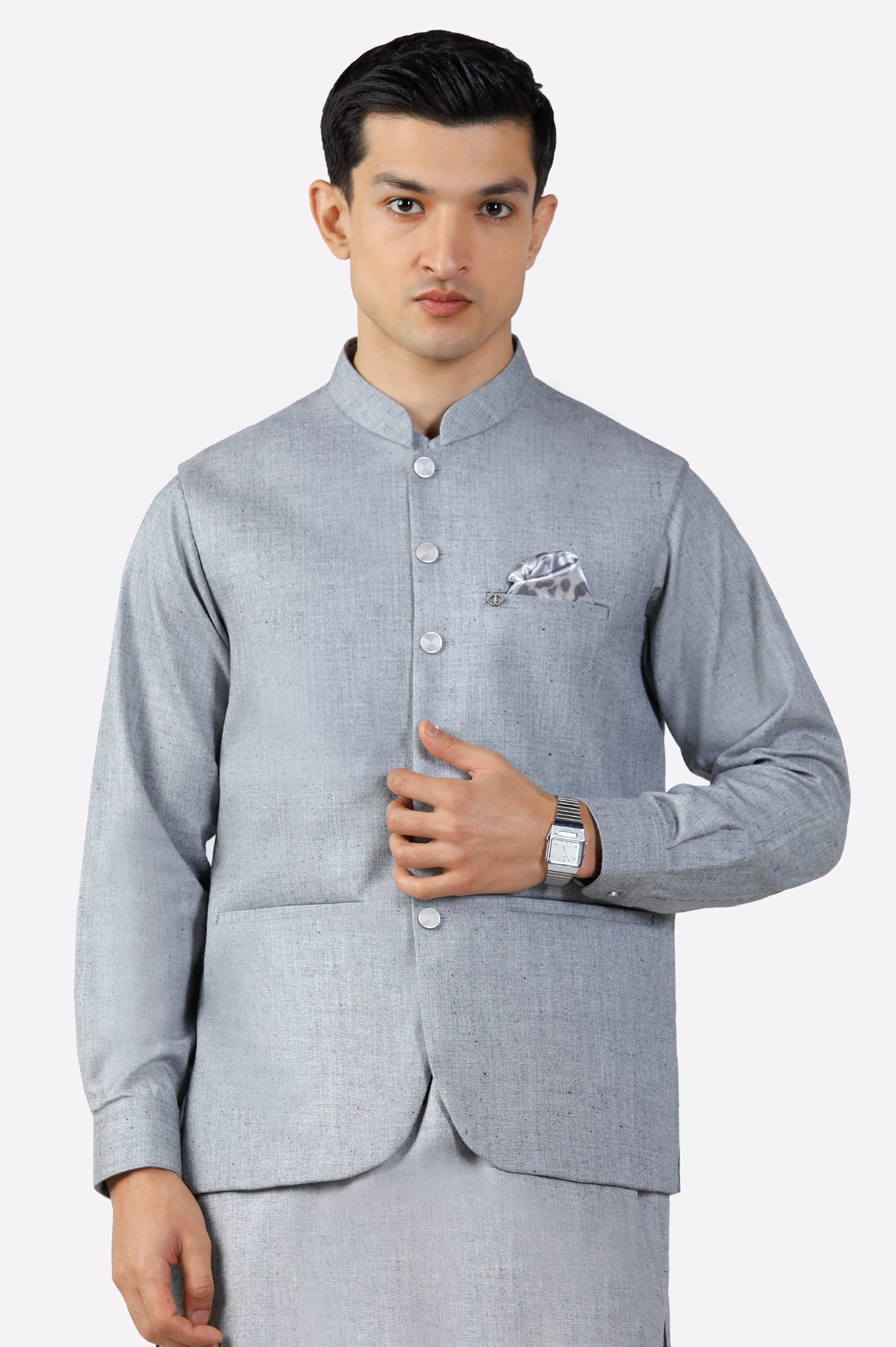 Light Grey Shalwar Kameez with Waistcoat - Image 2