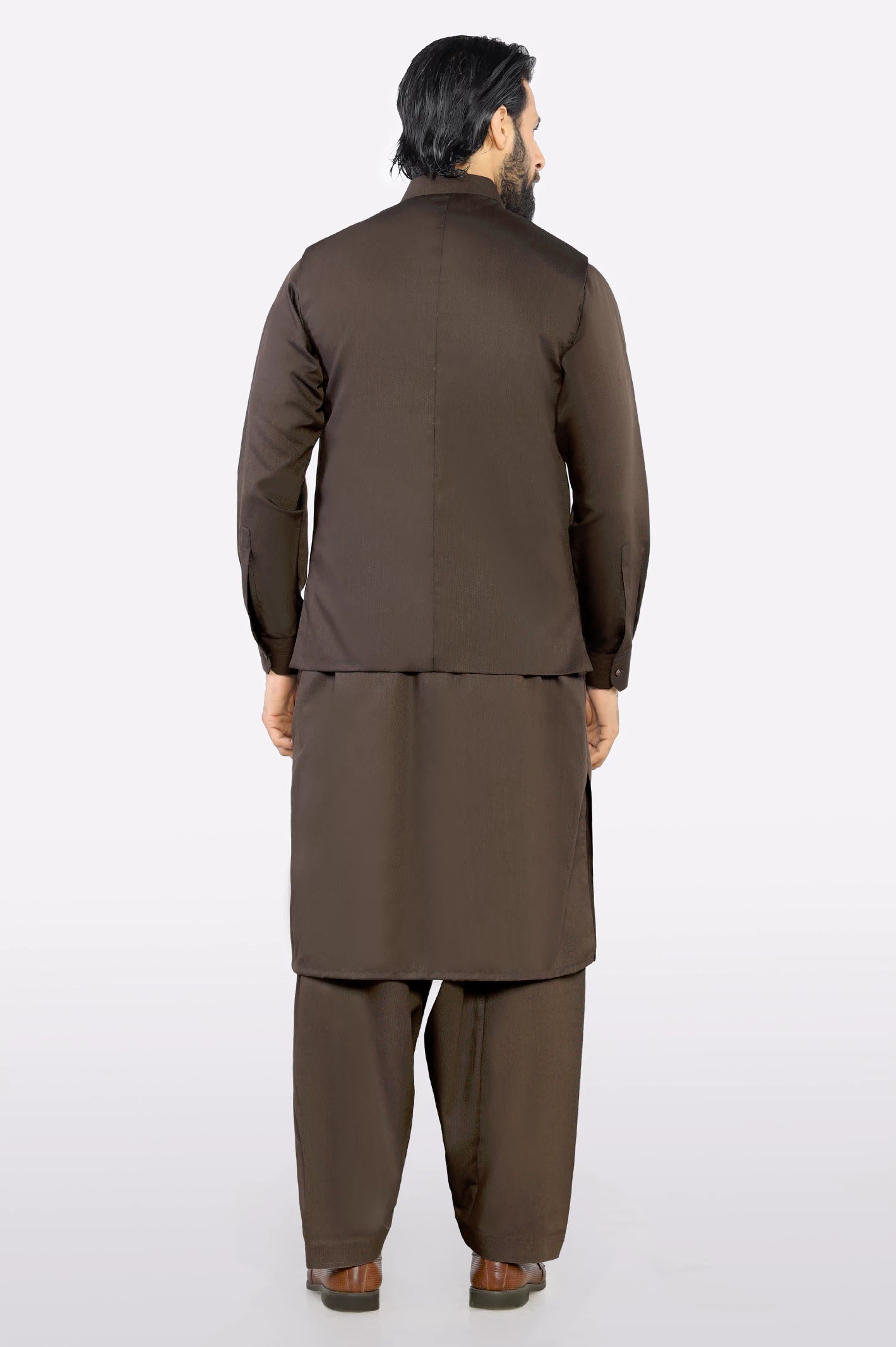 Dark Brown Shalwar Kameez with Waistcoat - Image 4