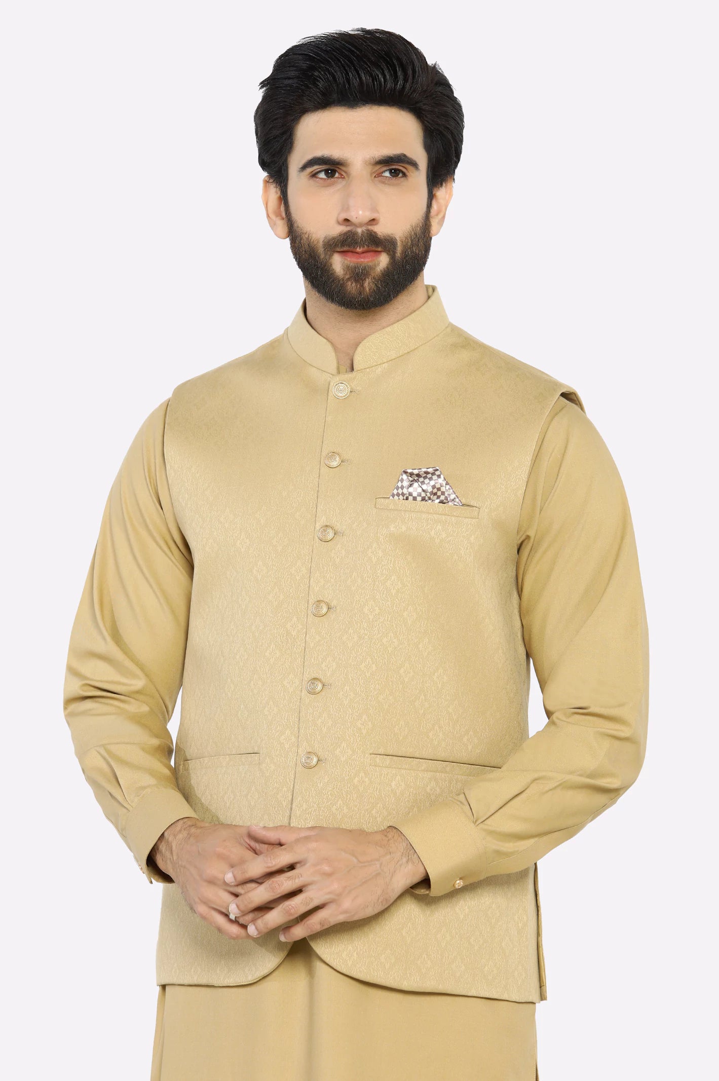 Light Brown Shalwar Kameez with Waistcoat - Image 2