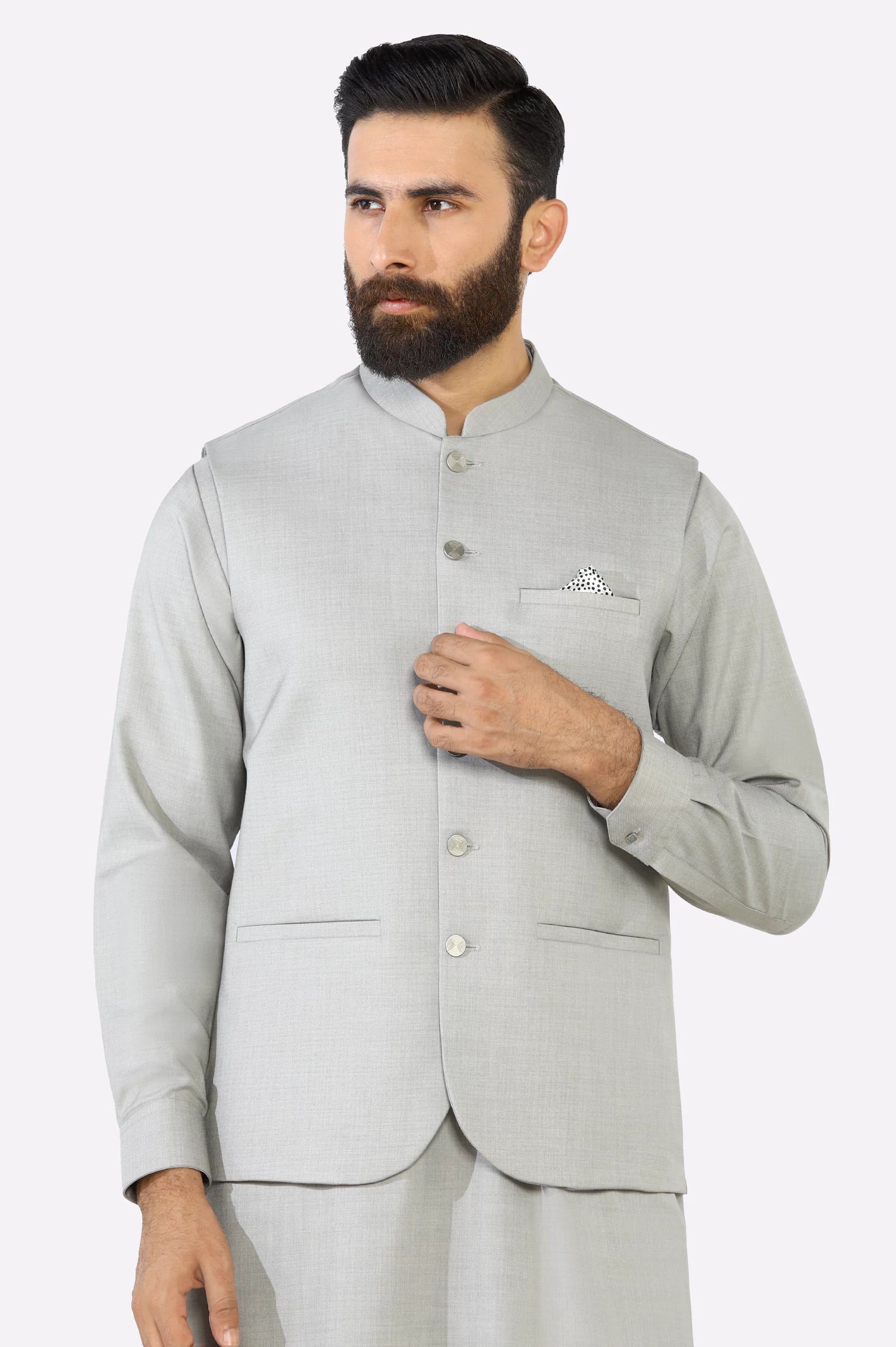 Beige Shalwar Kameez with Waistcoat - Image 2