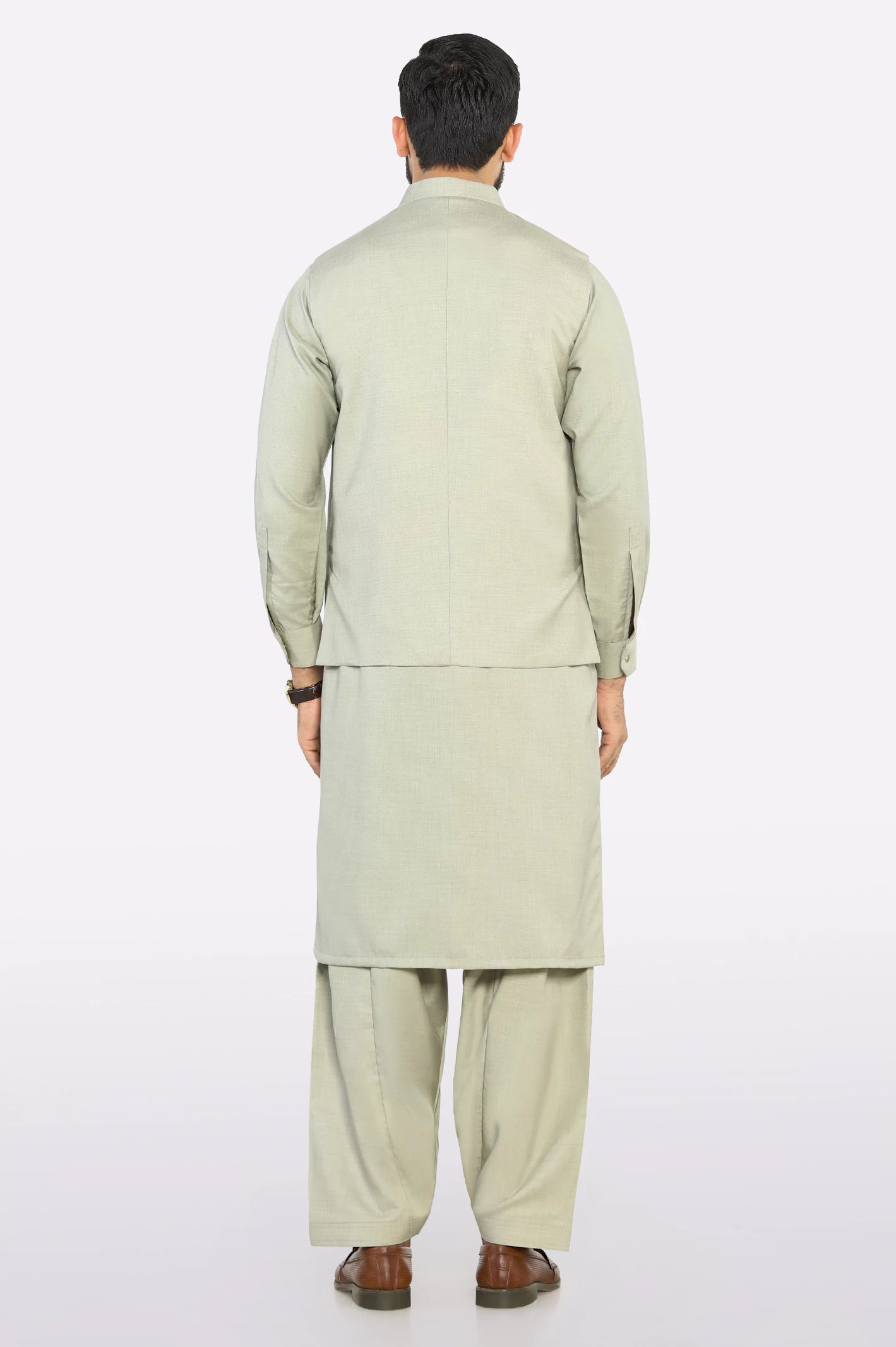 Green Shalwar Kameez with Waistcoat - Image 4