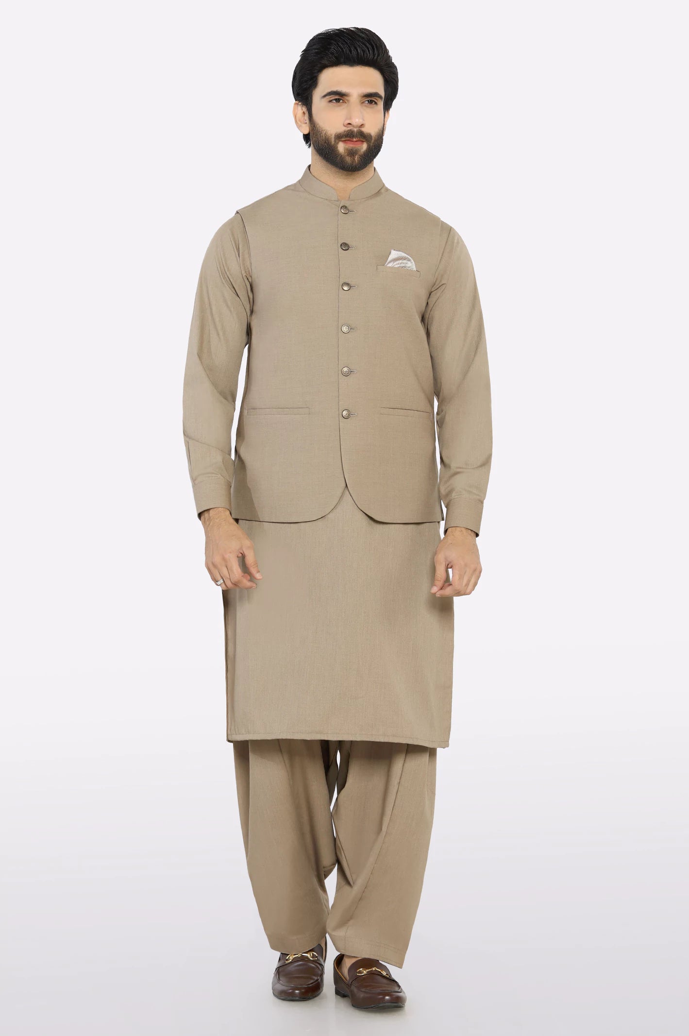 Light Brown Shalwar Kameez with Waistcoat