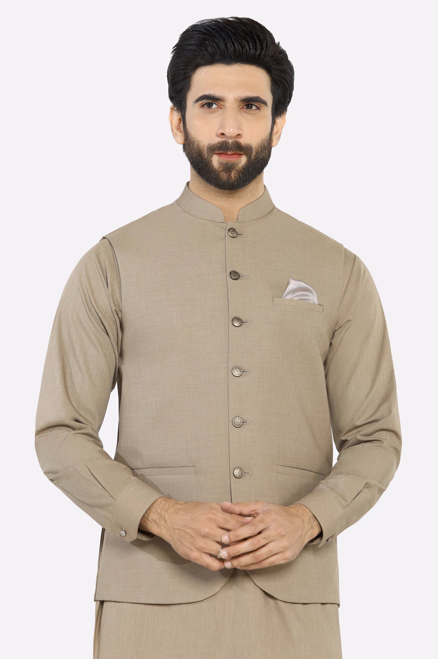 Light Brown Shalwar Kameez with Waistcoat - Image 2