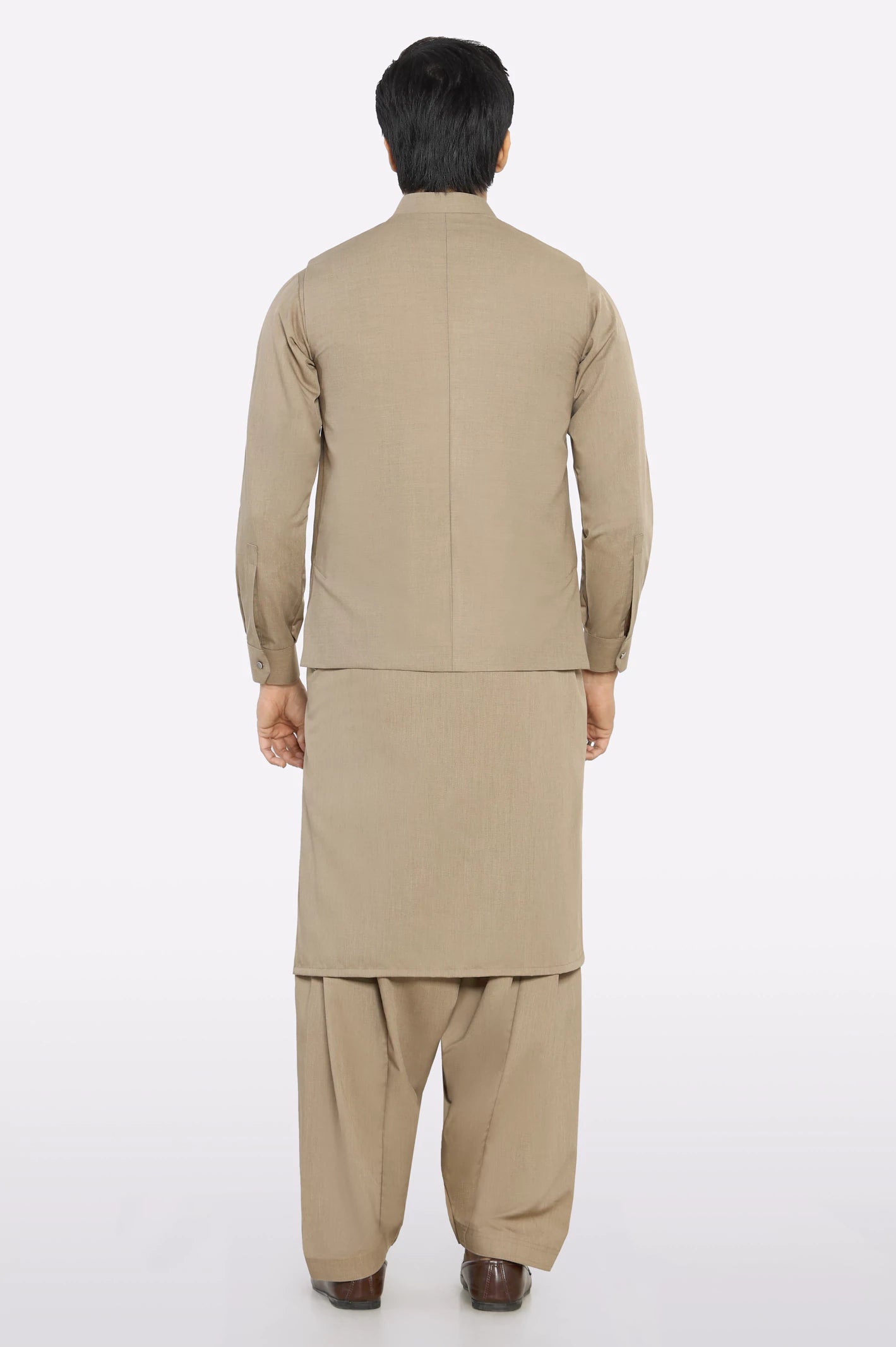 Light Brown Shalwar Kameez with Waistcoat - Image 3