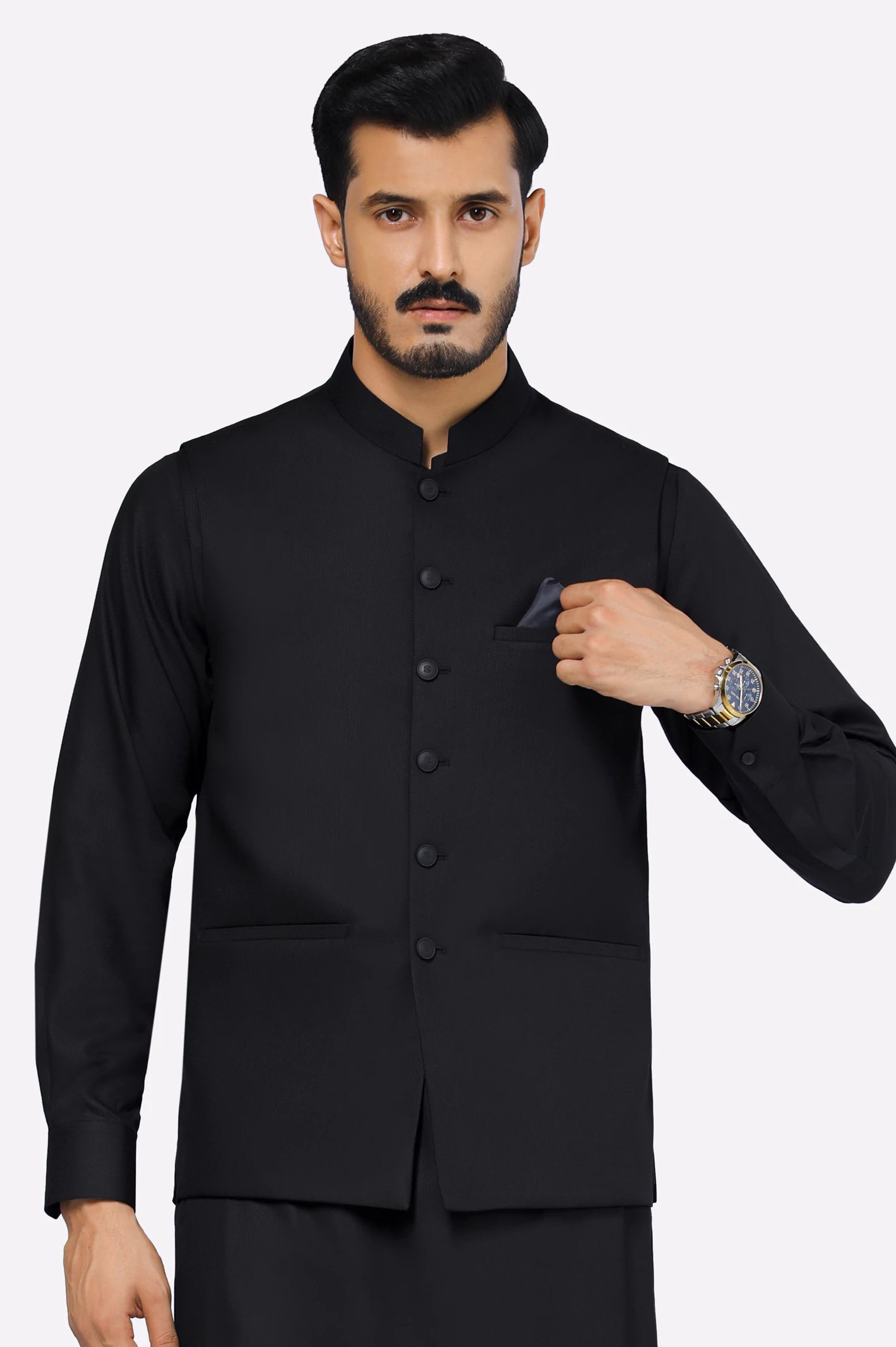 Black Shalwar Kameez with Waistcoat - Image 2