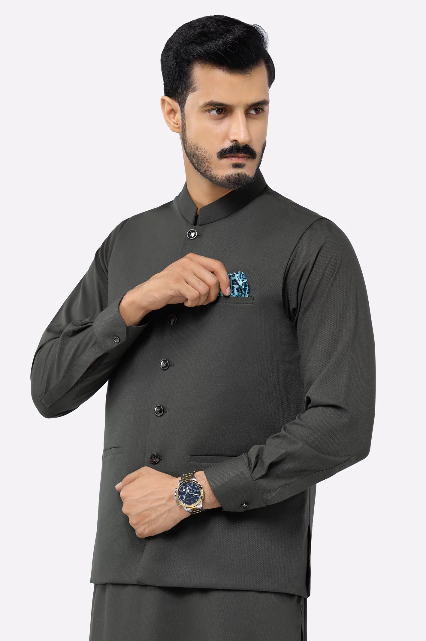 Dark Green Shalwar Kameez with Waistcoat - Image 2