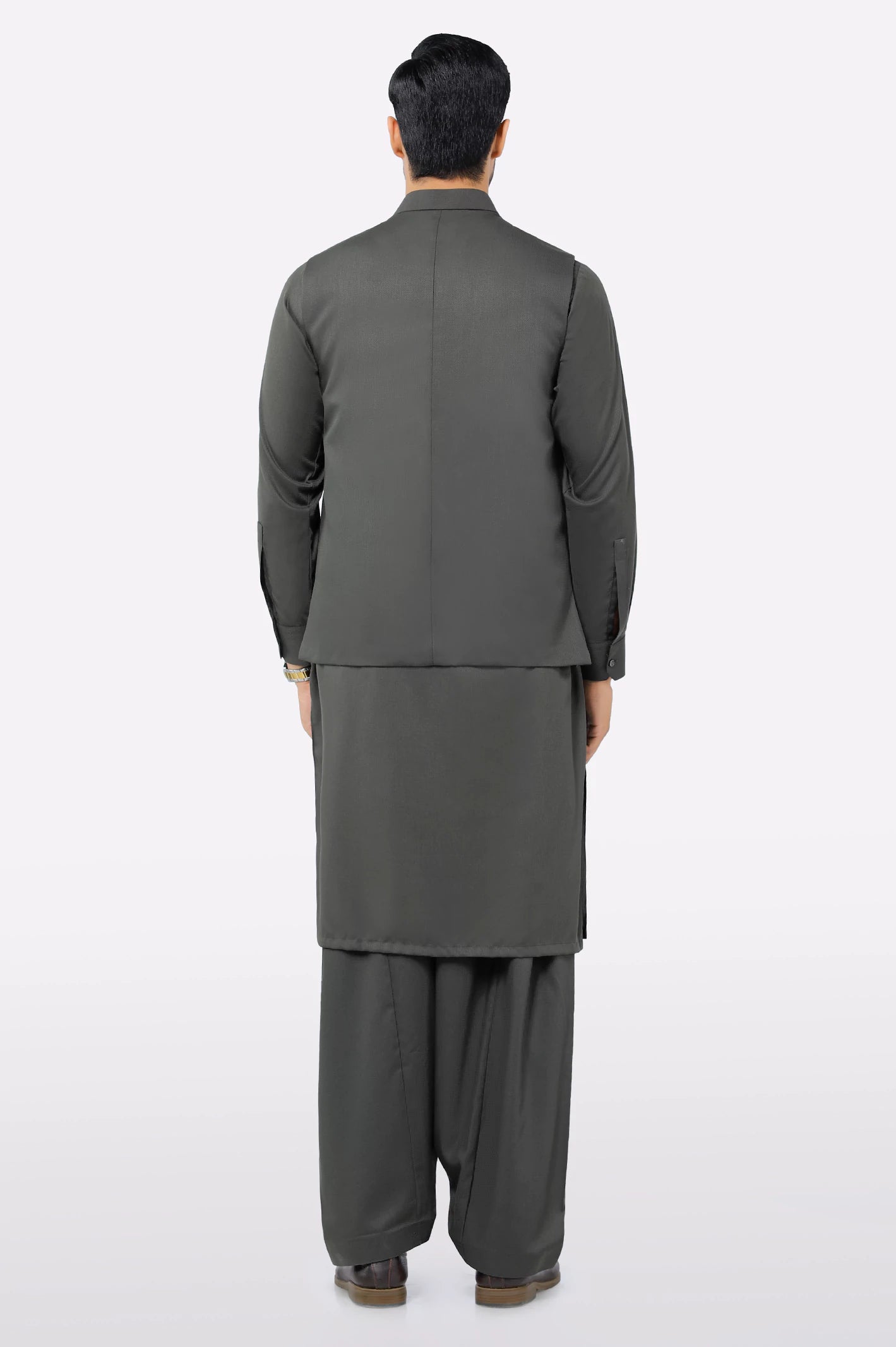 Dark Green Shalwar Kameez with Waistcoat - Image 3
