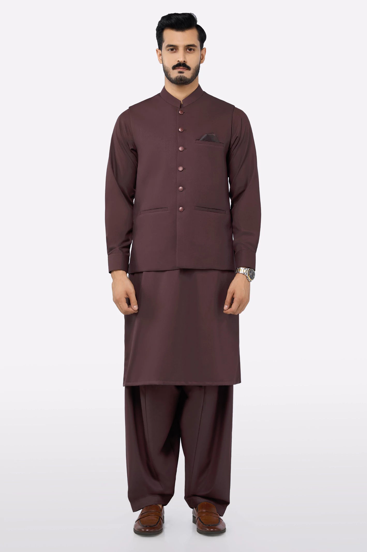 Dark Maroon Shalwar Kameez with Waistcoat