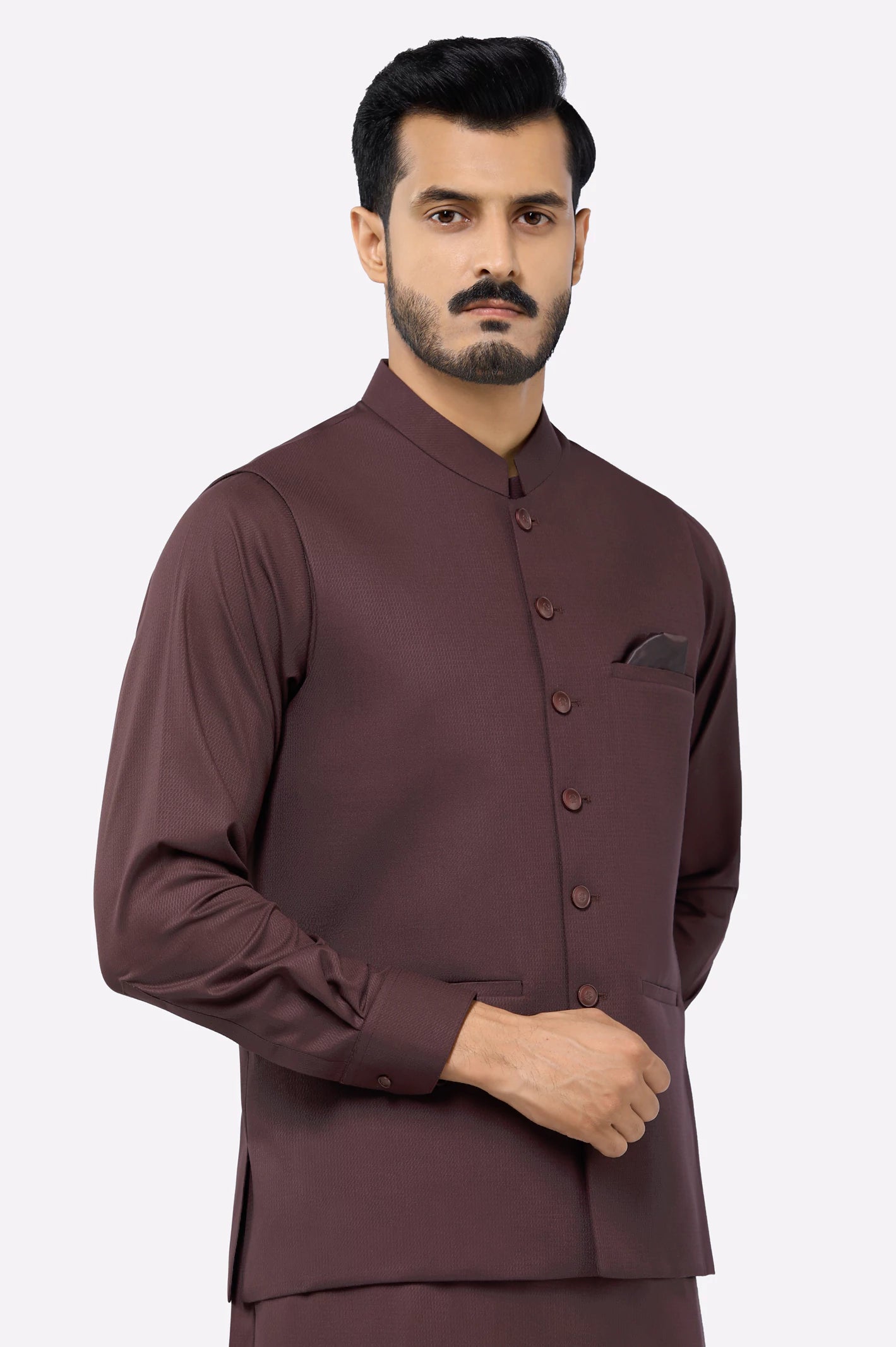 Dark Maroon Shalwar Kameez with Waistcoat - Image 2