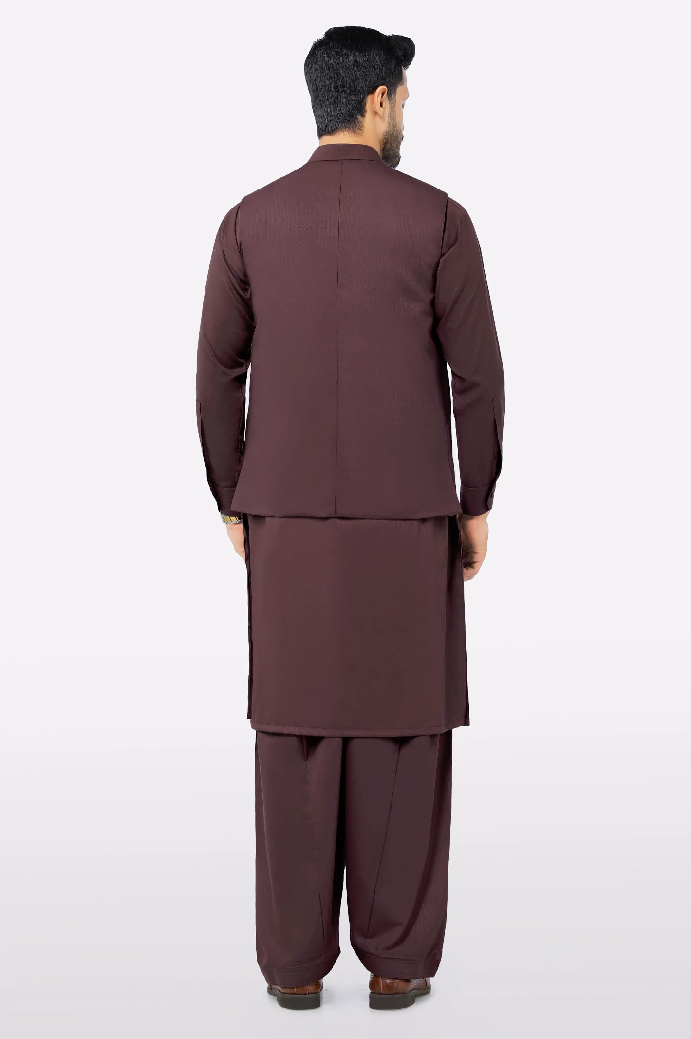 Dark Maroon Shalwar Kameez with Waistcoat - Image 3