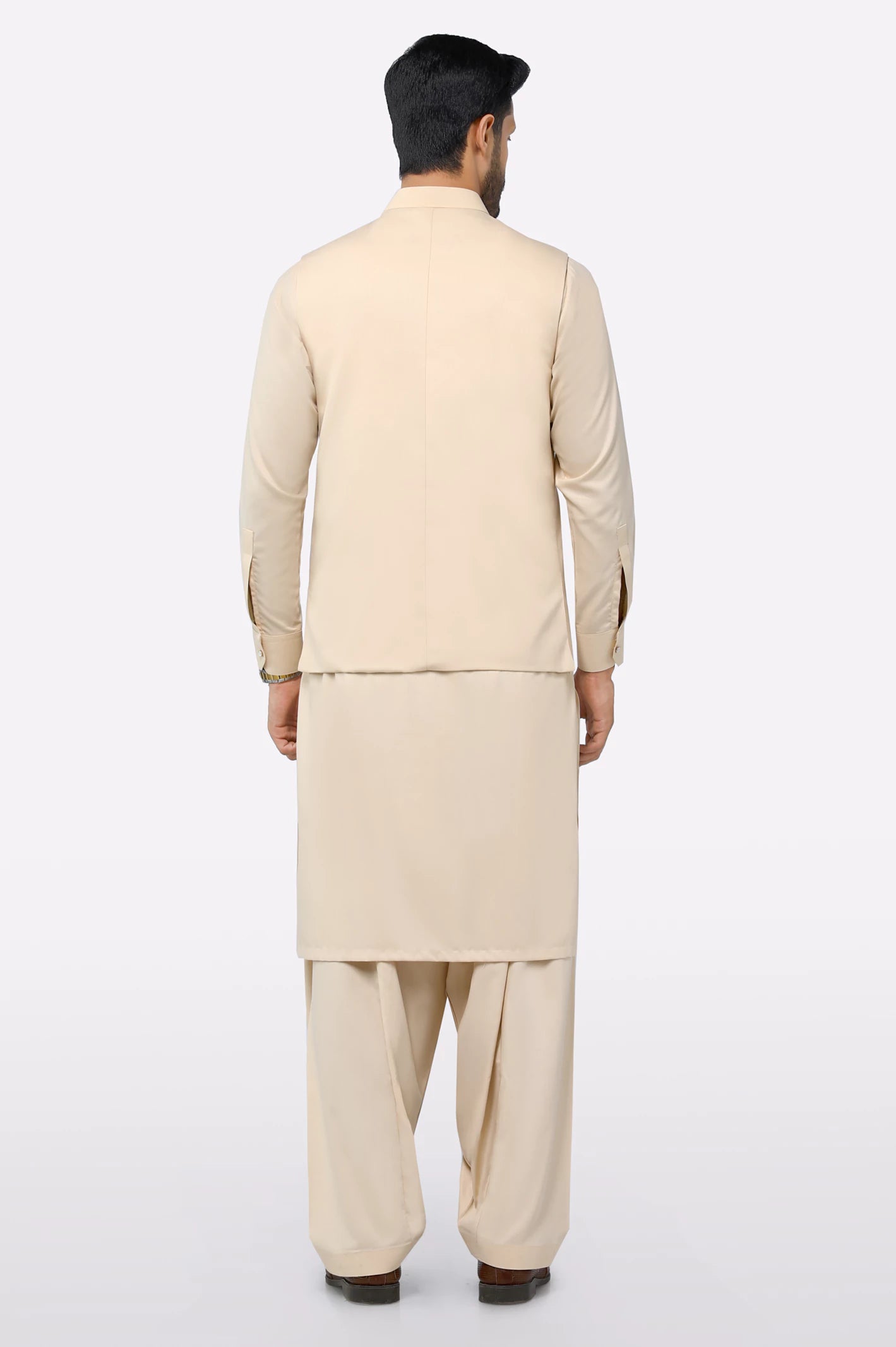 Fawn Shalwar Kameez with Waistcoat - Image 3