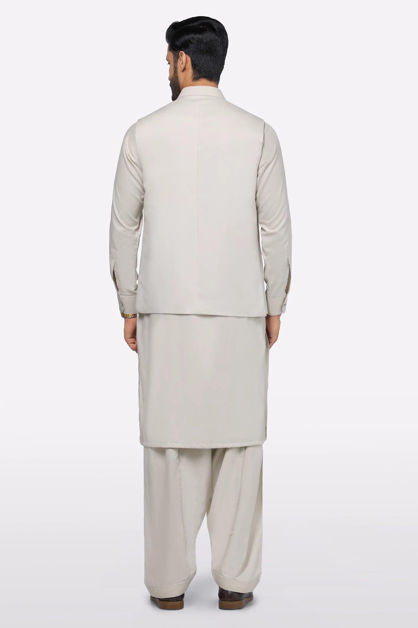 Light Beige Shalwar Kameez with Waistcoat - Image 4