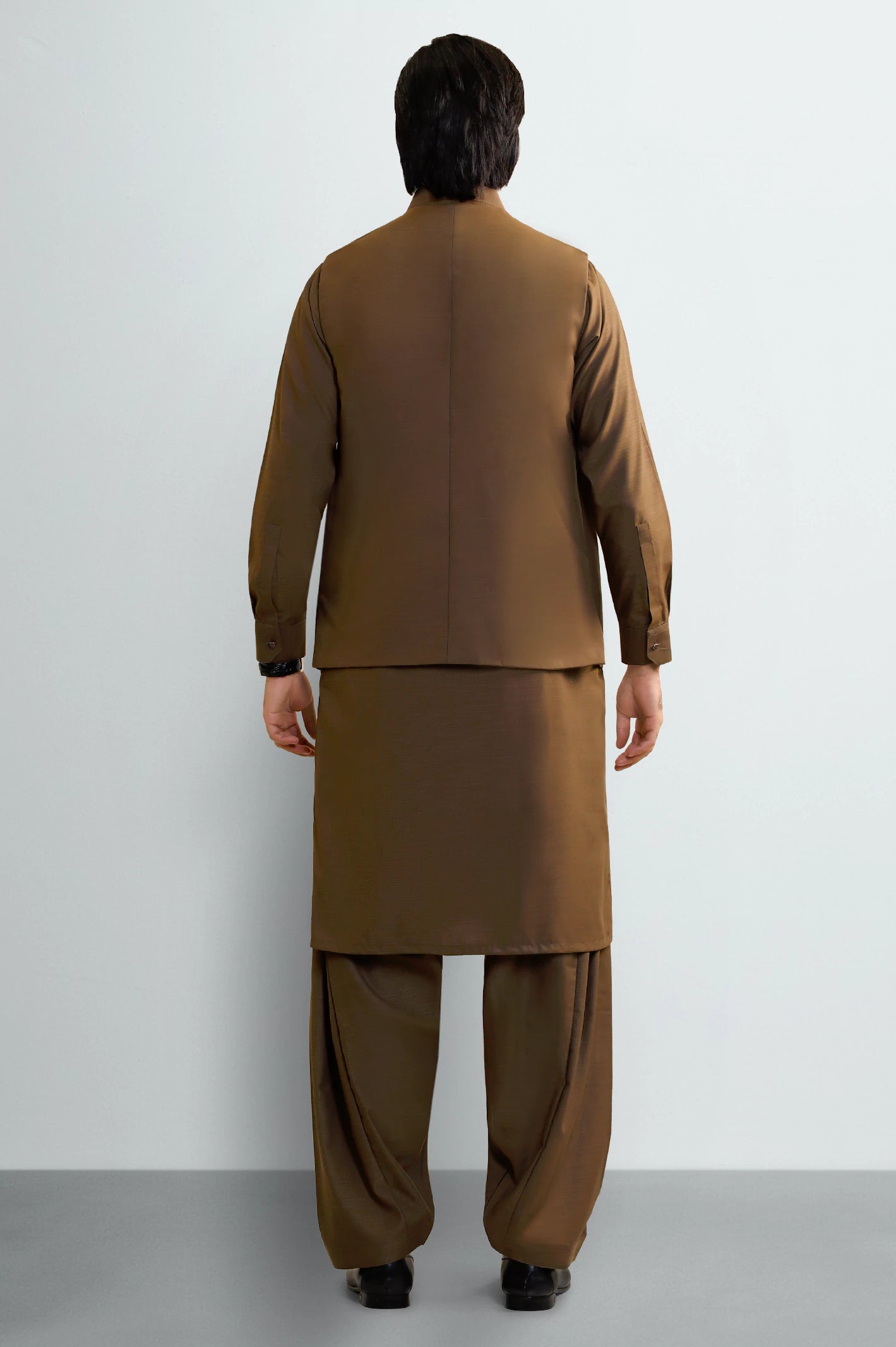 Brown Shalwar Kameez with Waistcoat - Image 4