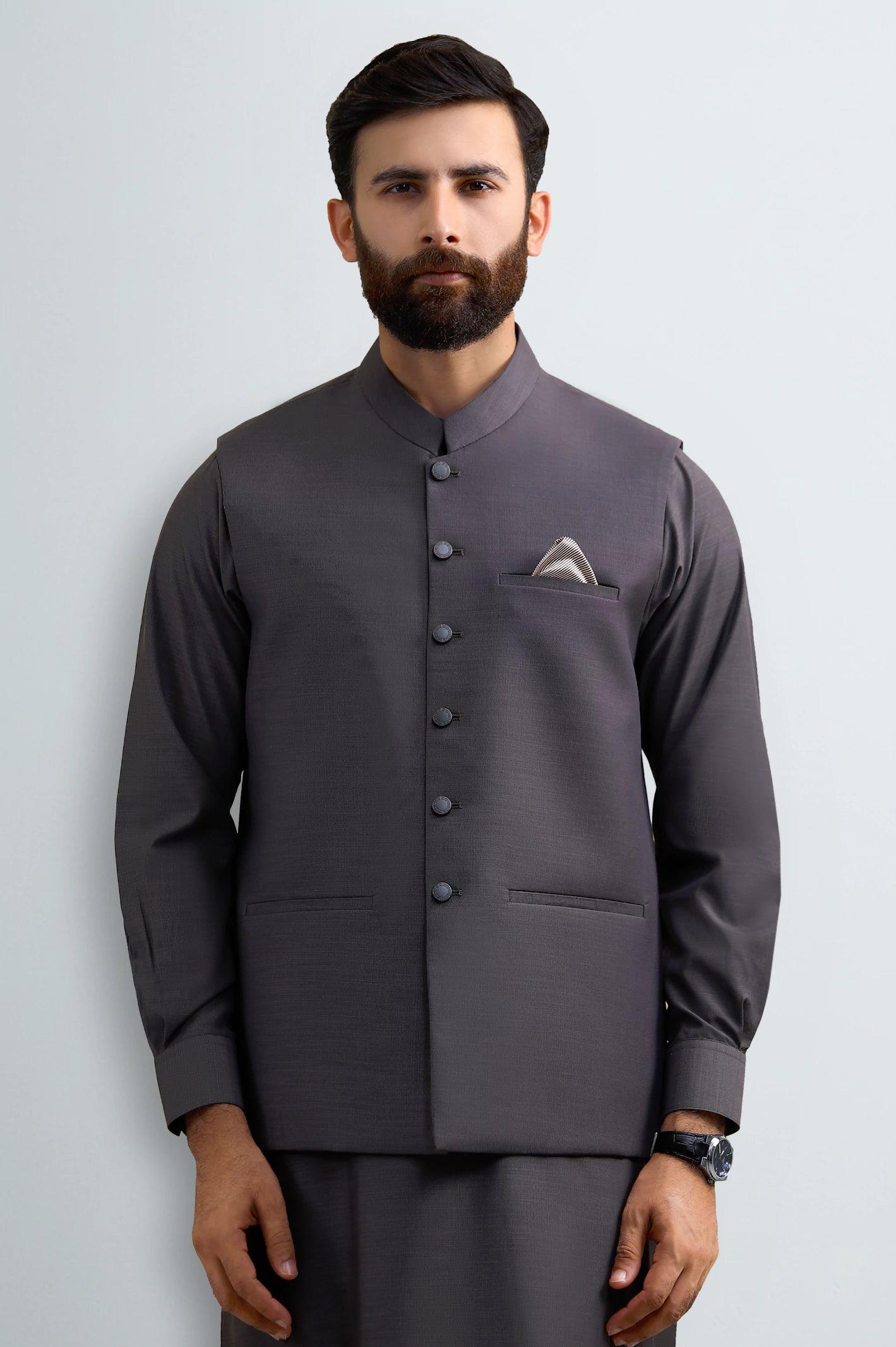 Dark Brown Shalwar Kameez with Waistcoat - Image 2