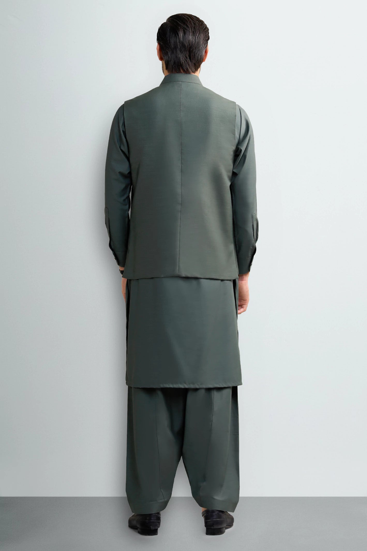Dark Grey Shalwar Kameez with Waistcoat - Image 4