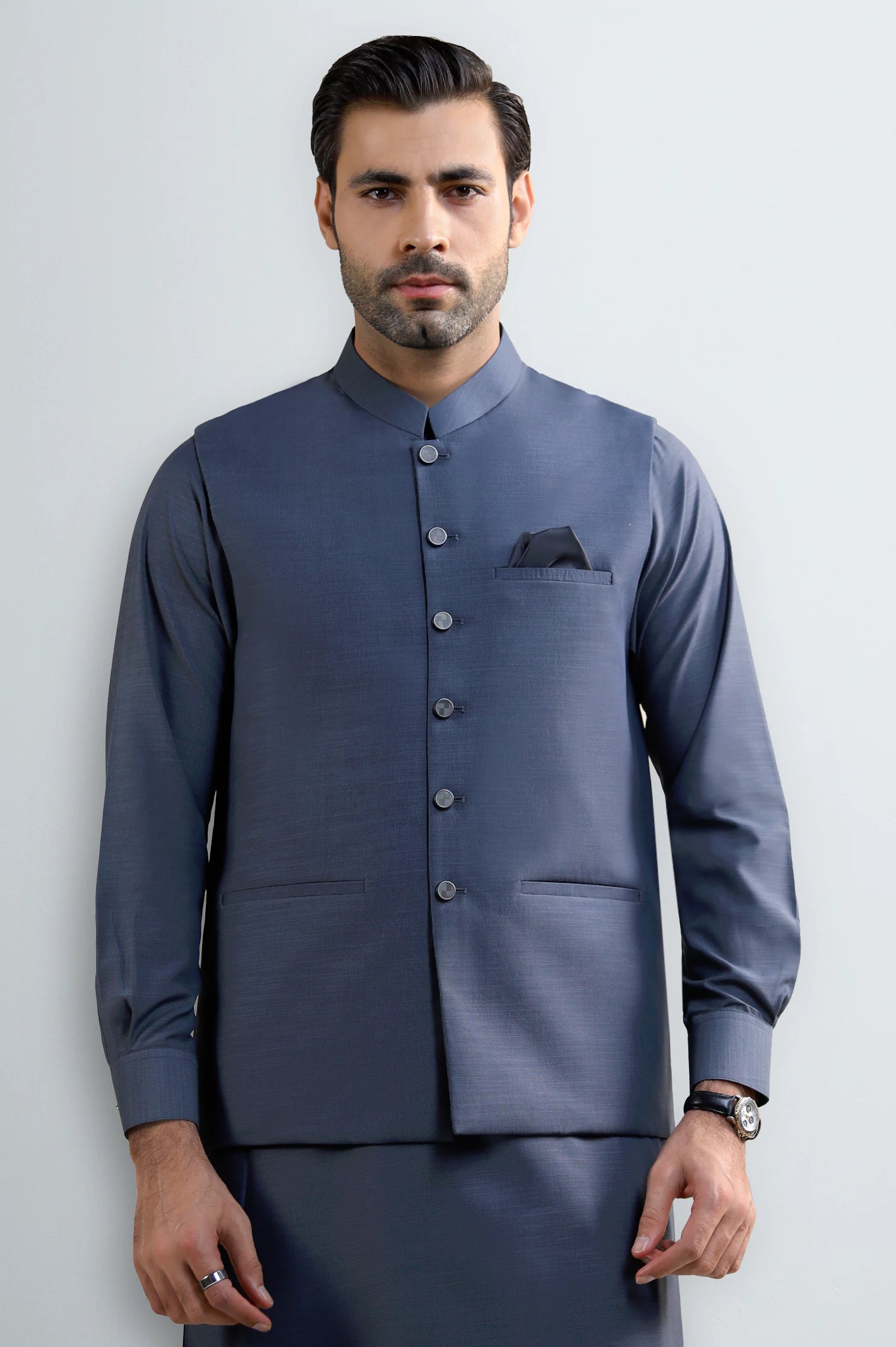 Grey Shalwar Kameez with Waistcoat - Image 2