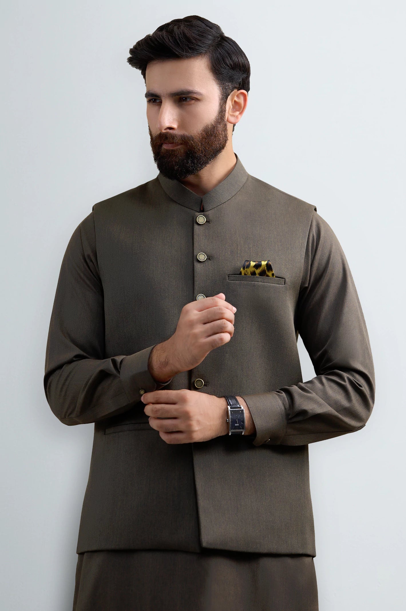 Dark Green Shalwar Kameez with Waistcoat - Image 2