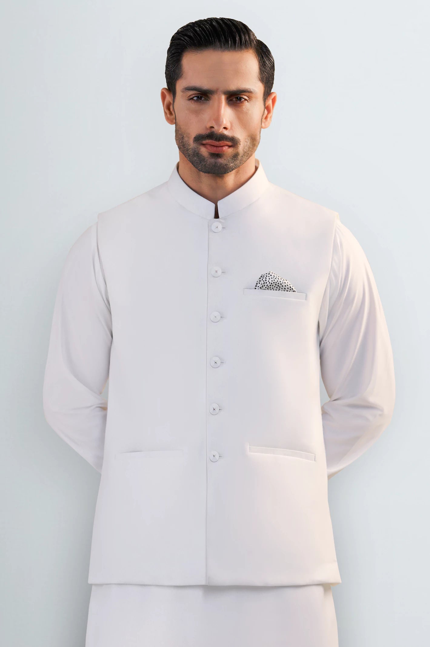 Off White Shalwar Kameez with Waistcoat - Image 2