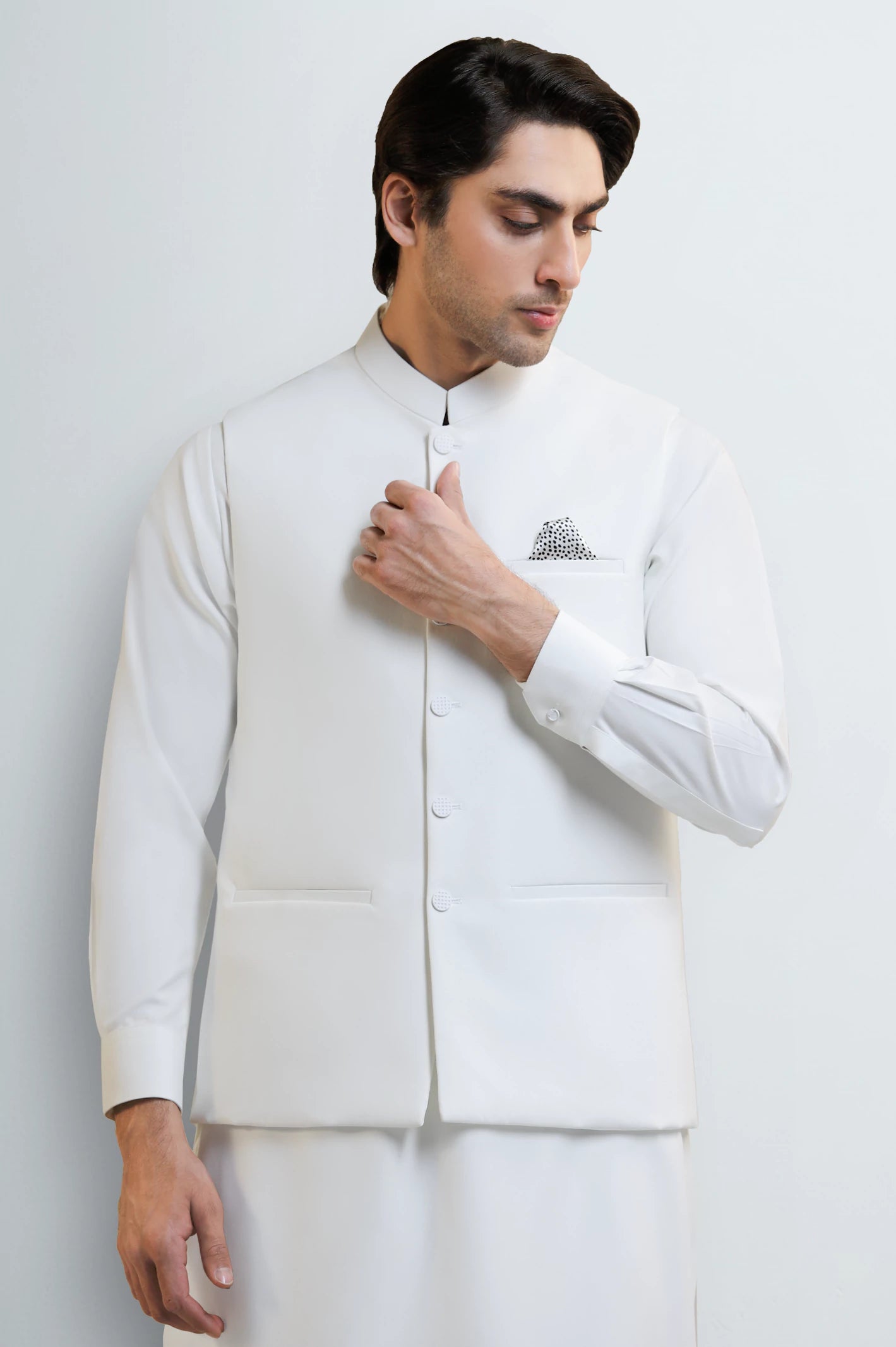 White Shalwar Kameez with Waistcoat - Image 2