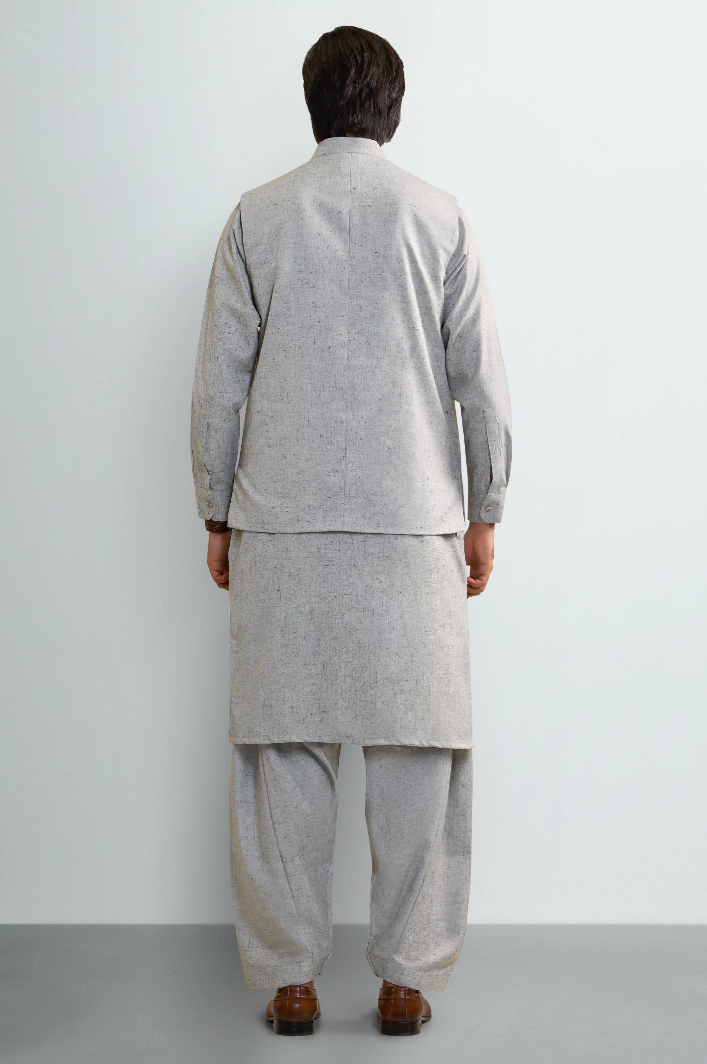 Grey Shalwar Kameez with Waistcoat - Image 3