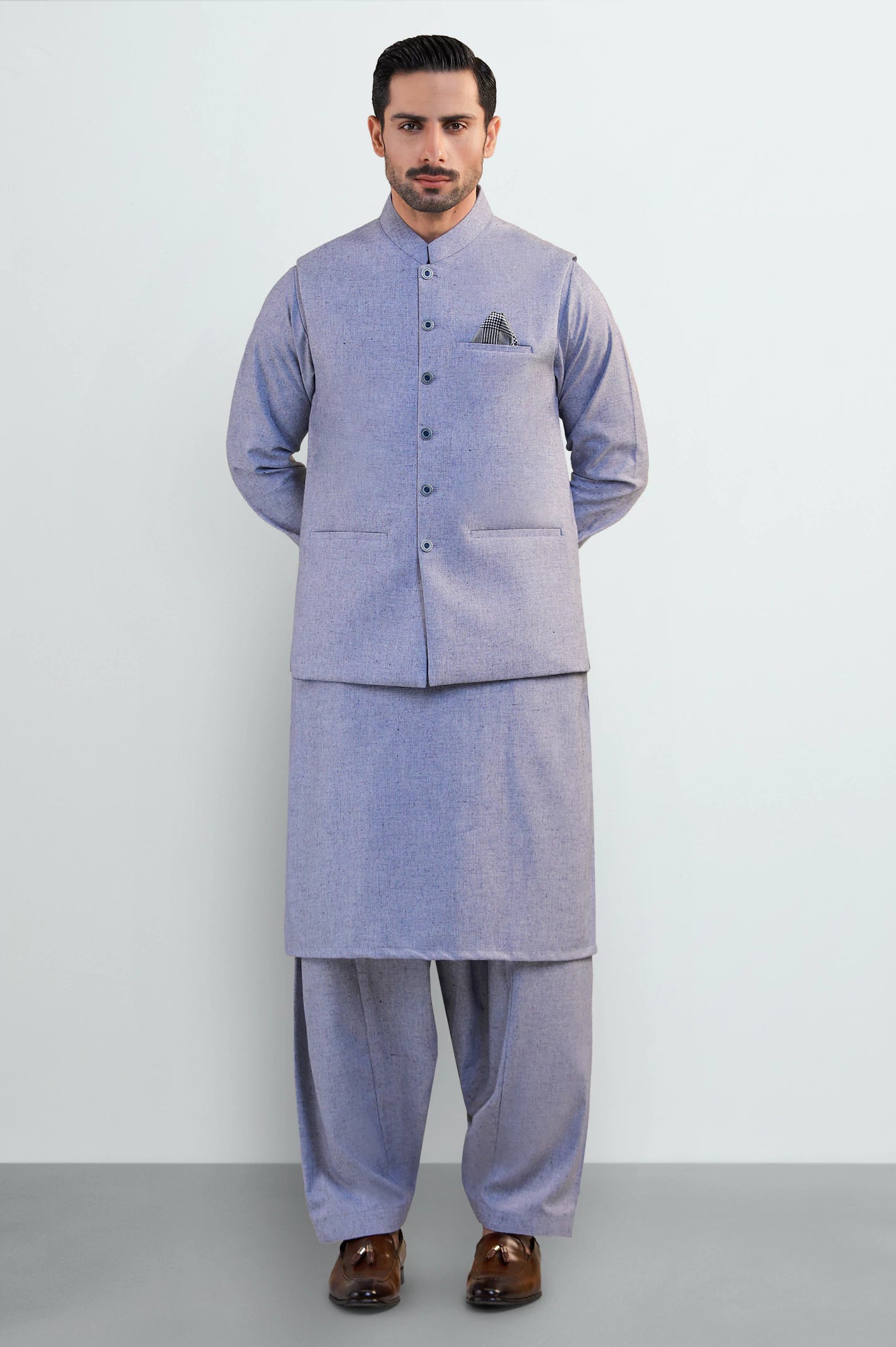 Light Blue Shalwar Kameez with Waistcoat