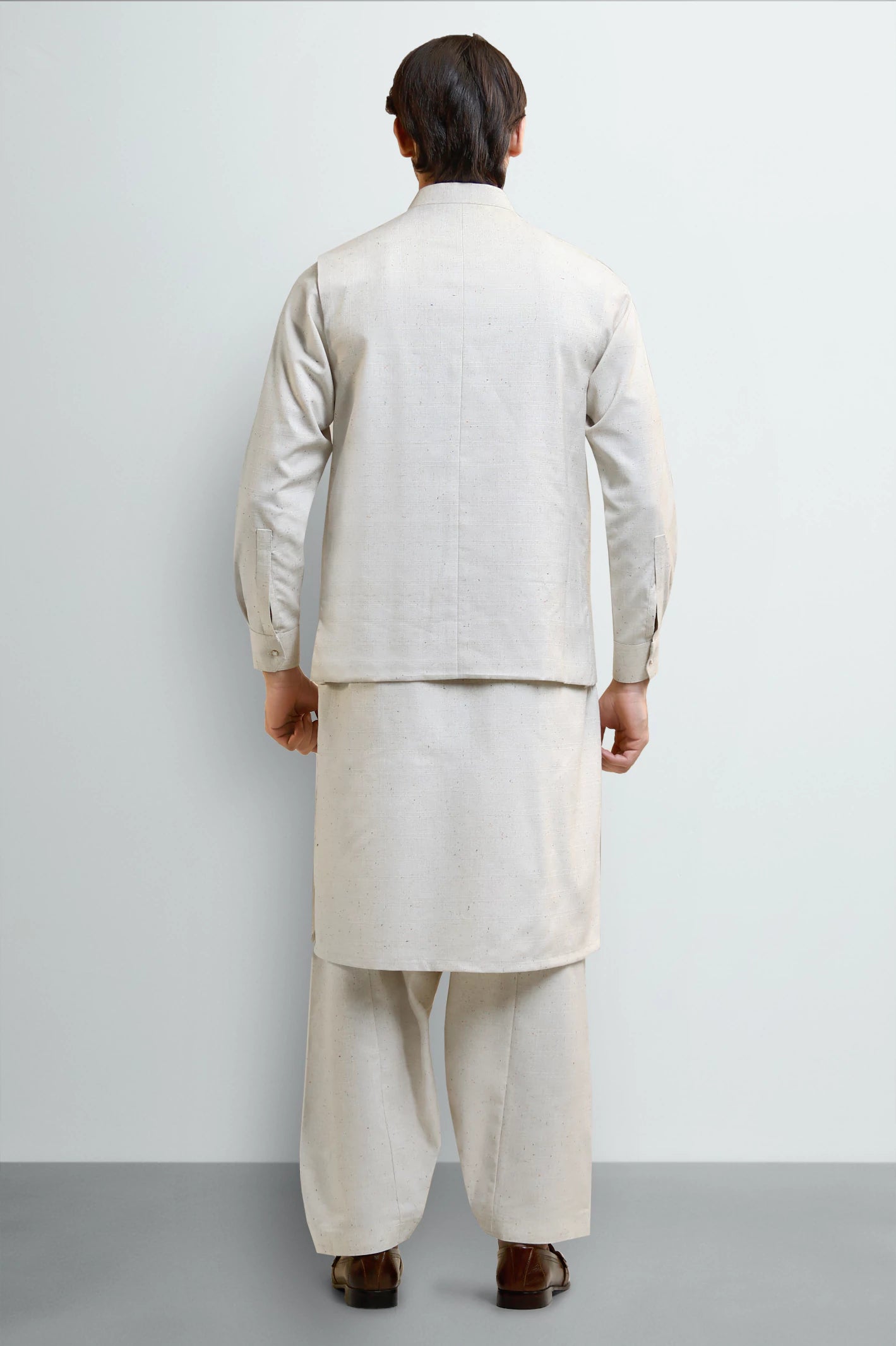 Sand Shalwar Kameez with Waistcoat - Image 4