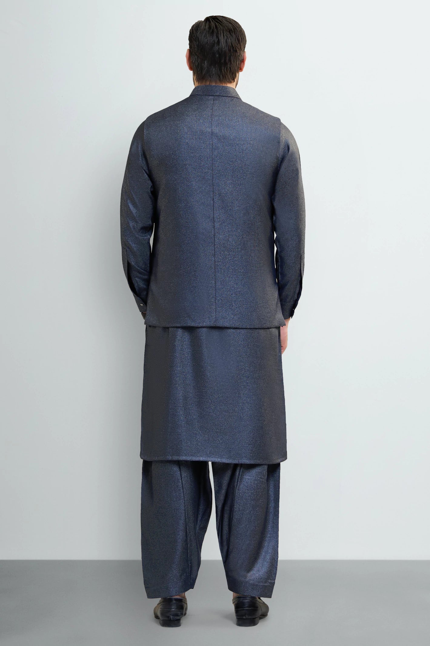 Blue Shalwar Kameez with Waistcoat - Image 4