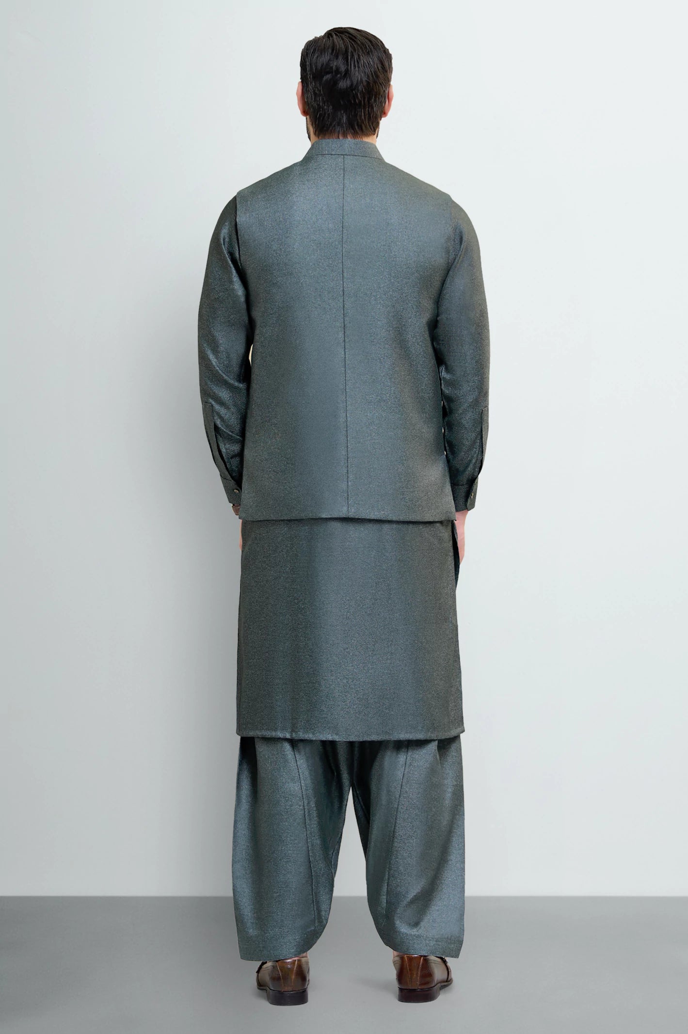 Green Shalwar Kameez with Waistcoat - Image 4
