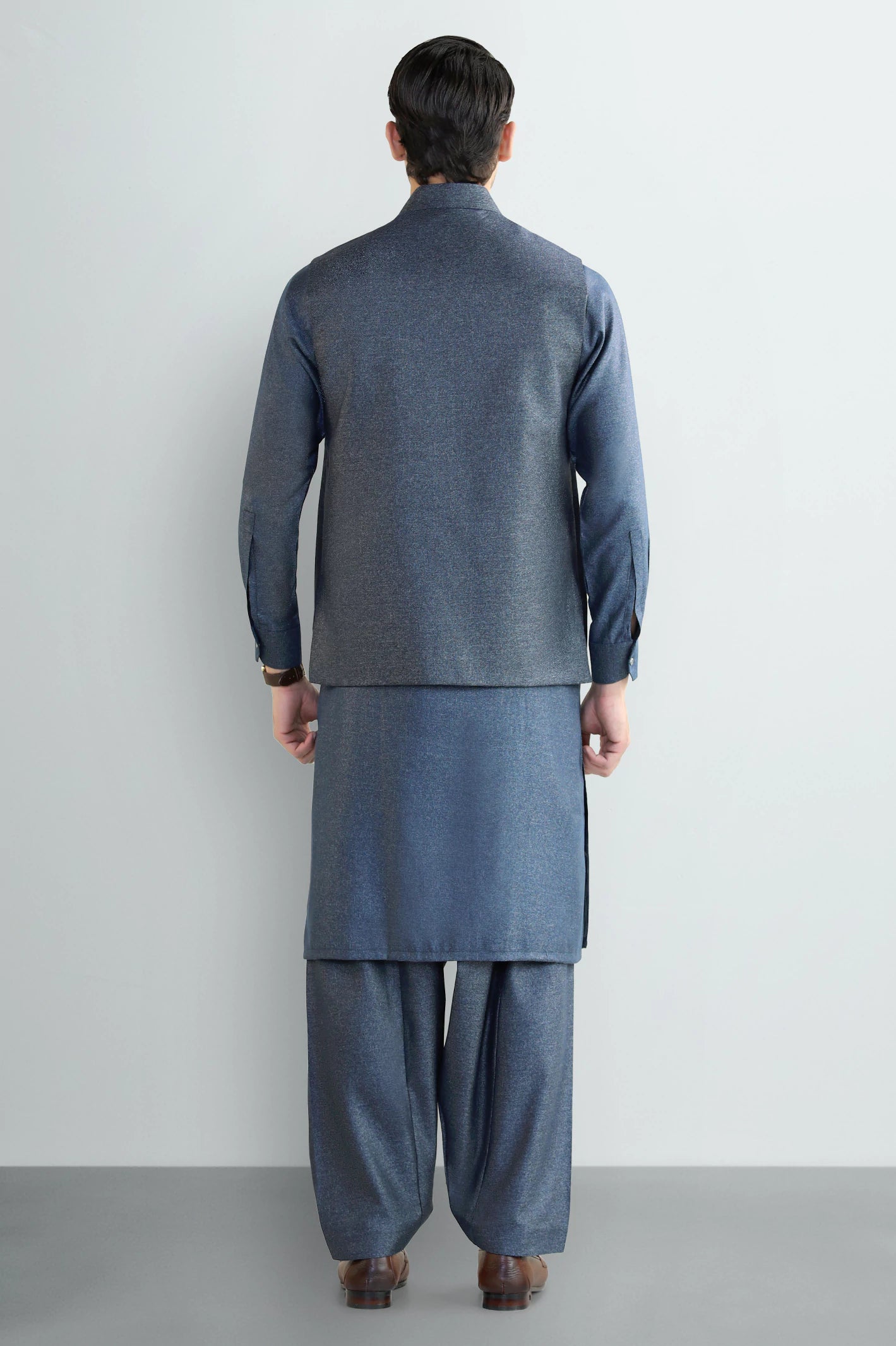 Blue Shalwar Kameez with Waistcoat - Image 4