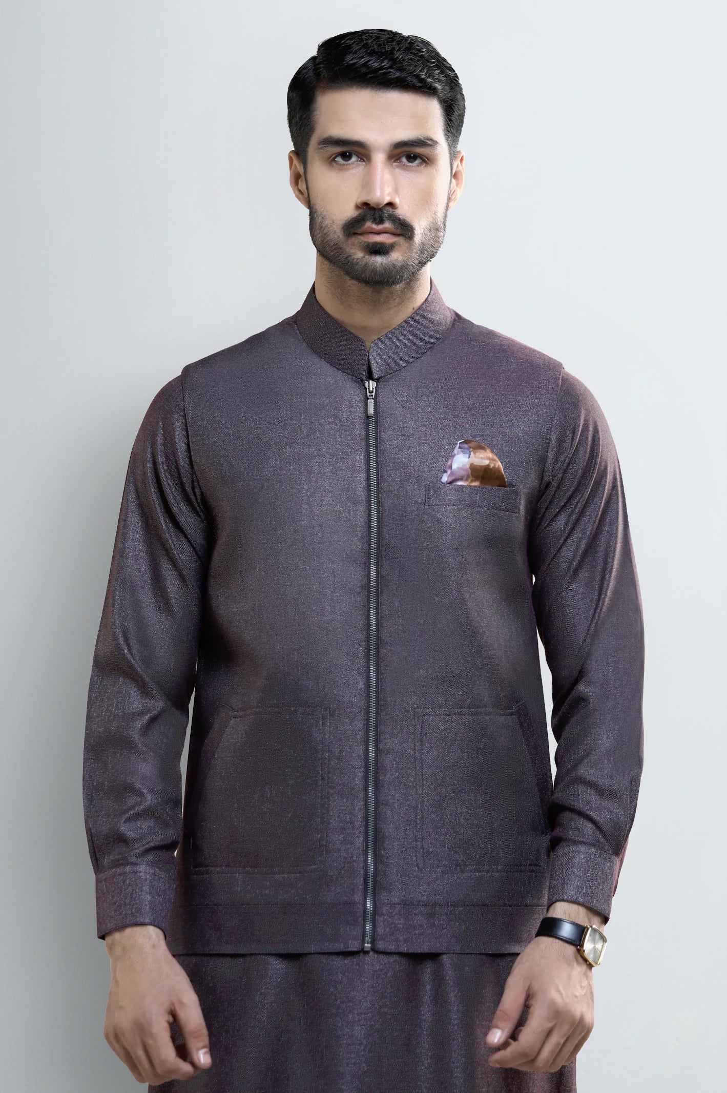 Purple Shalwar Kameez with Waistcoat - Image 2