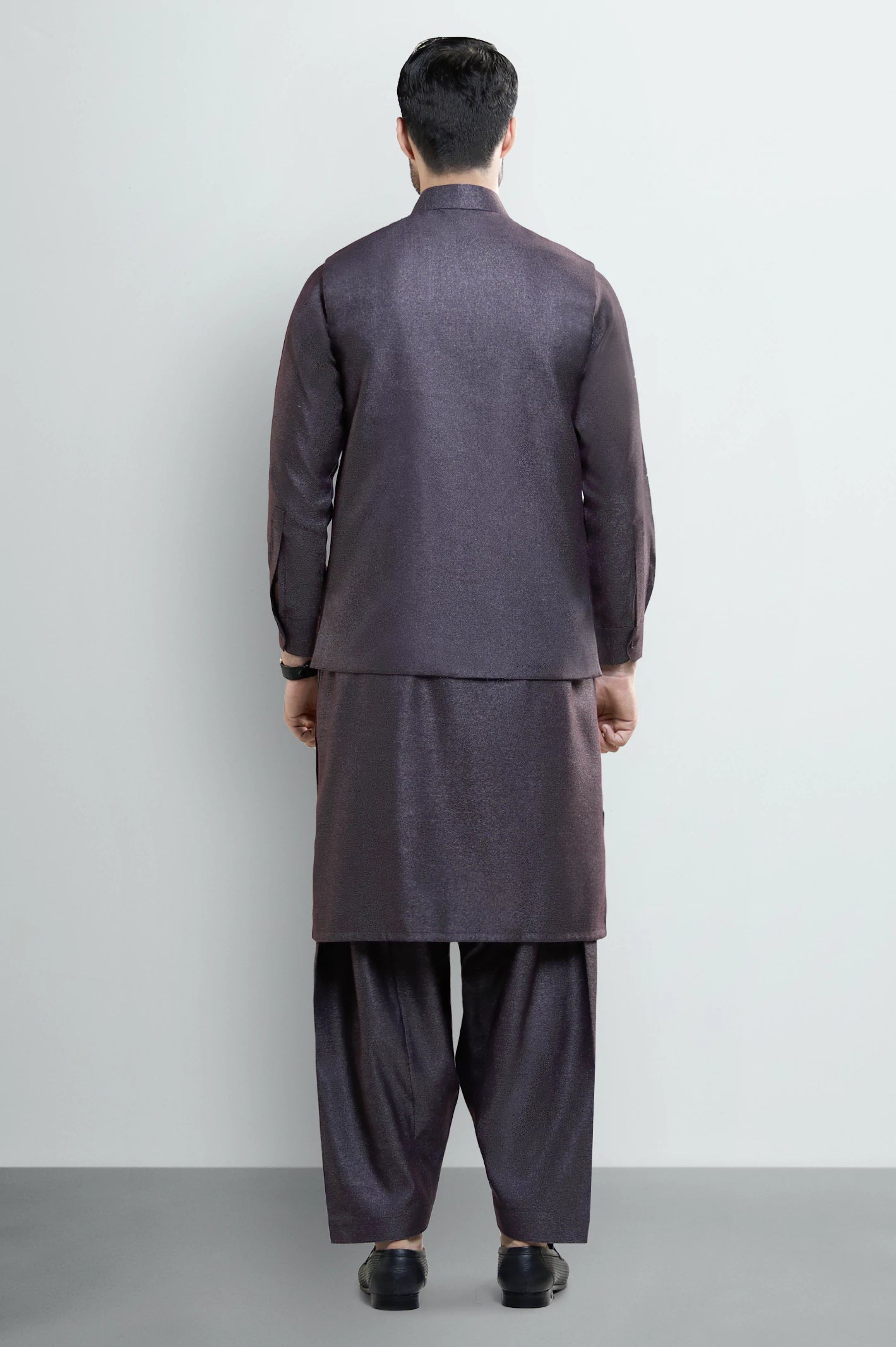 Purple Shalwar Kameez with Waistcoat - Image 4