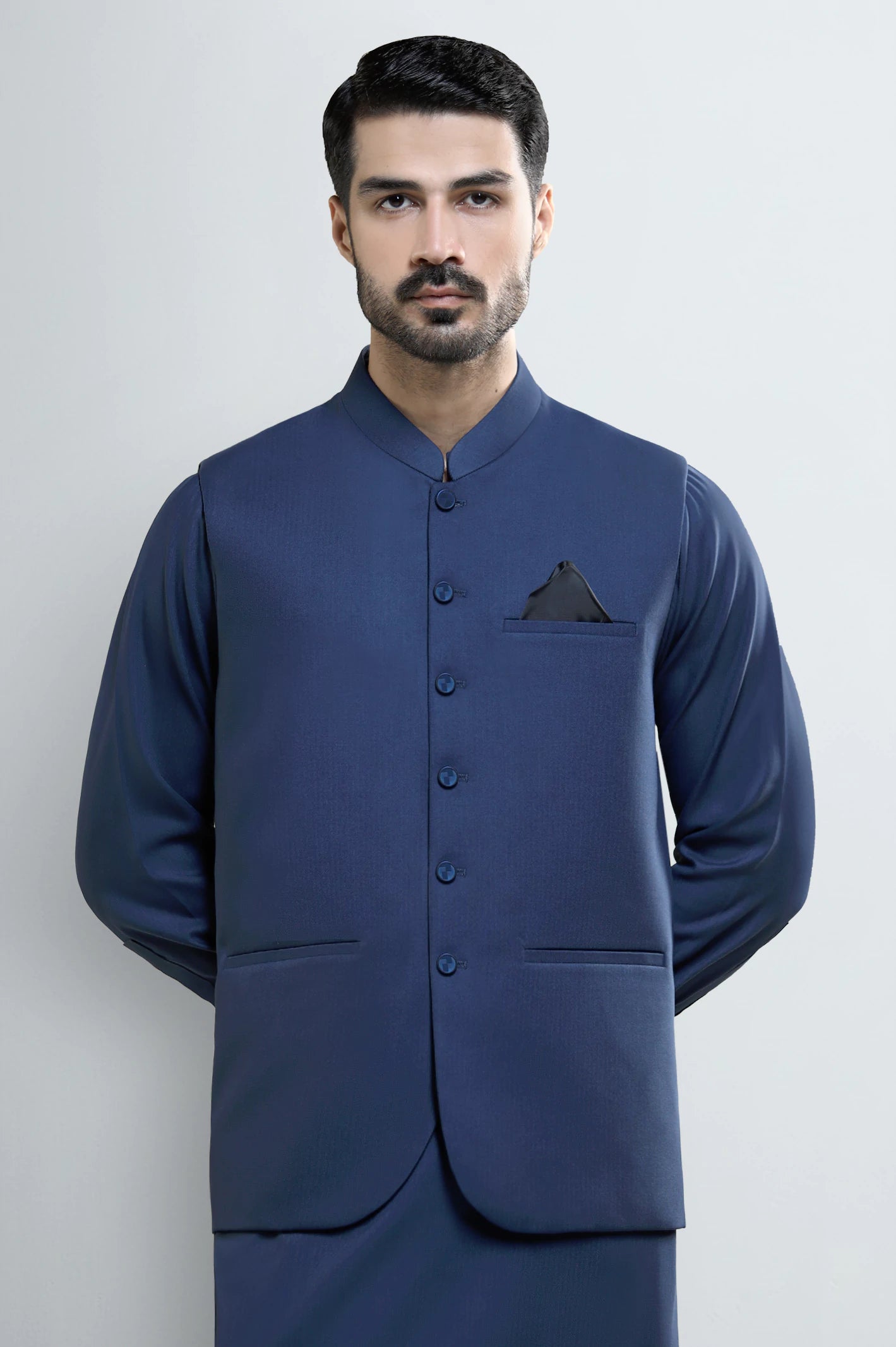 Dark Blue Shalwar Kameez with Waistcoat - Image 2