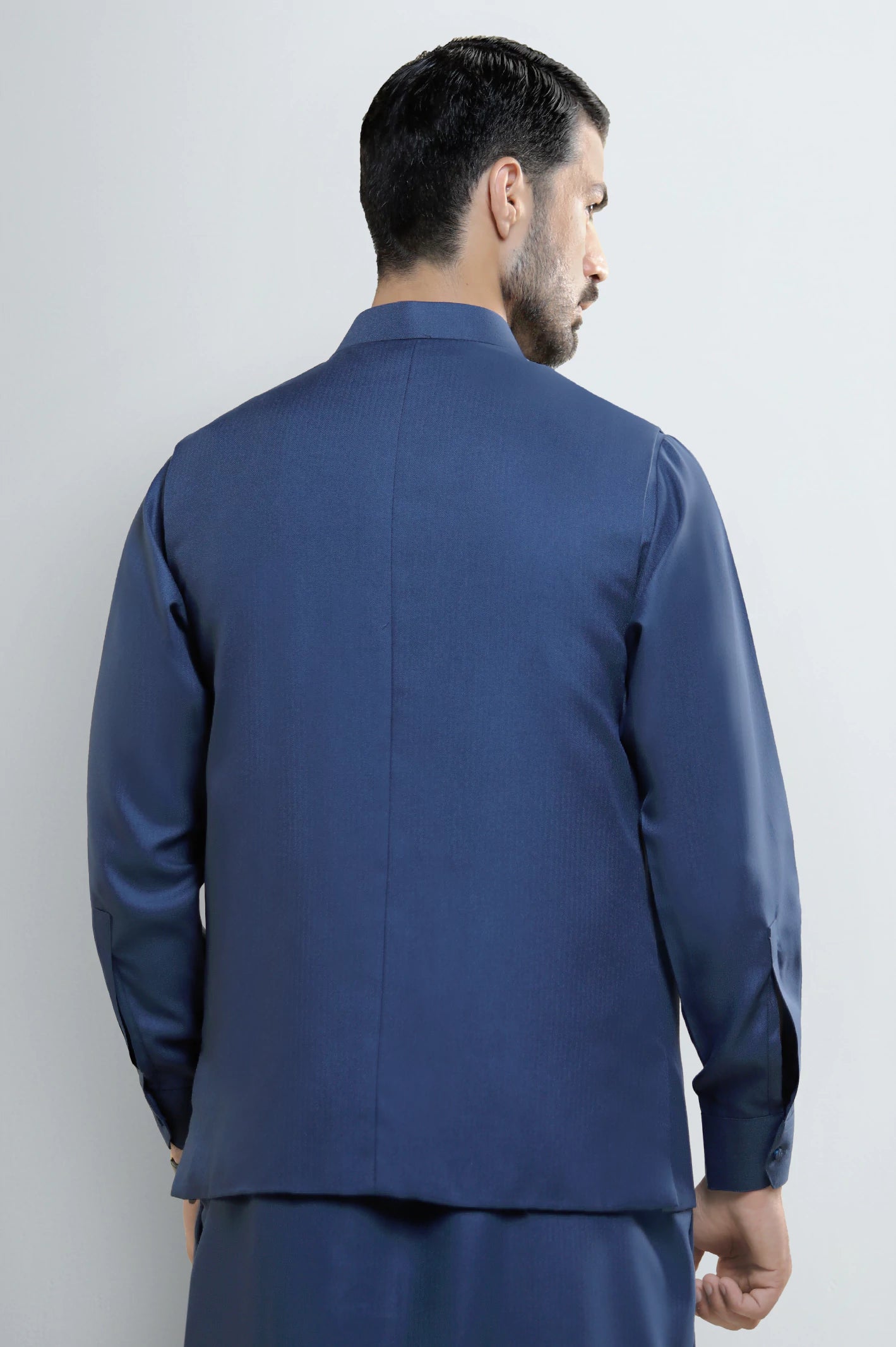 Dark Blue Shalwar Kameez with Waistcoat - Image 4