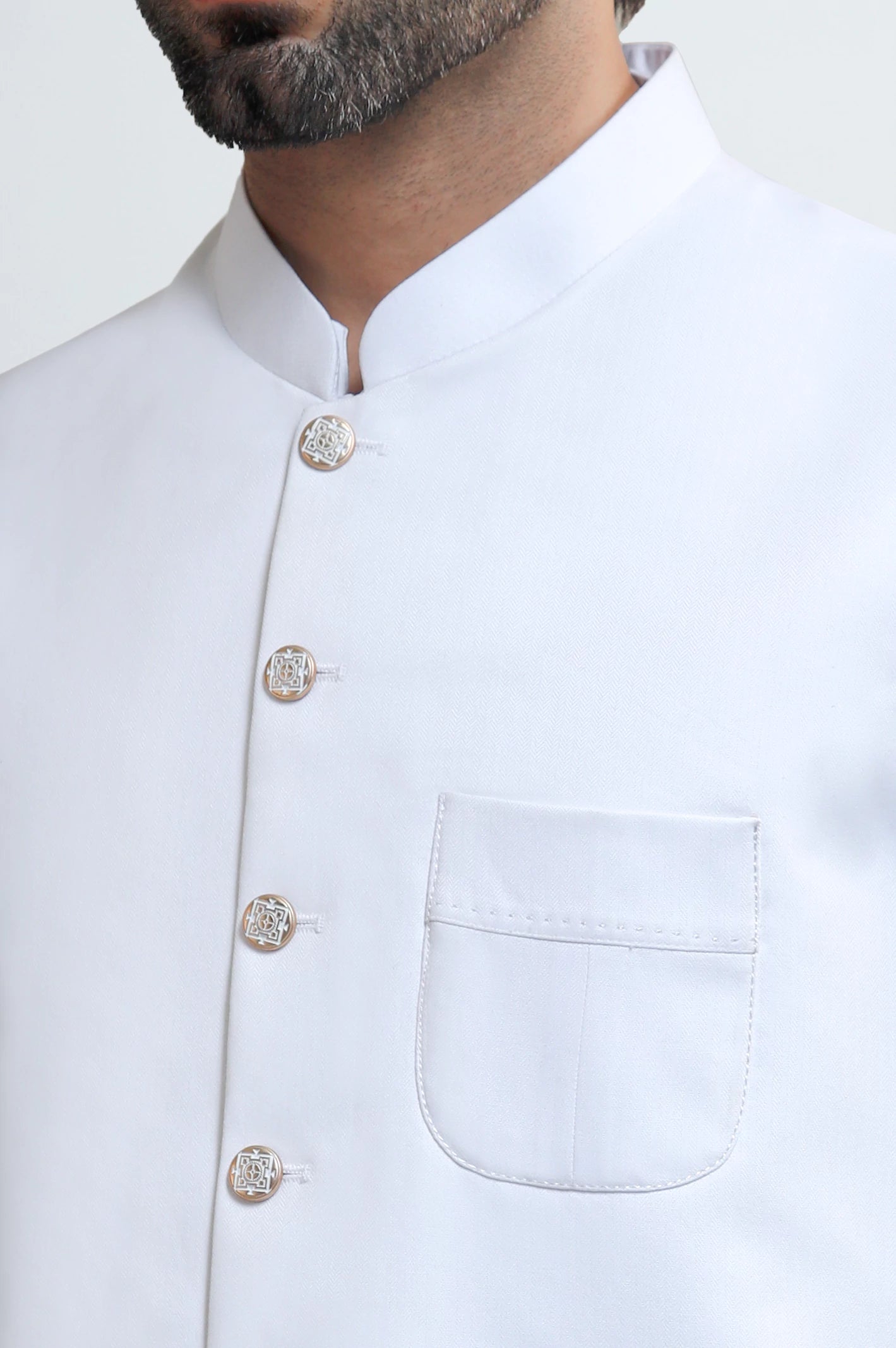 Off White Shalwar Kameez with Waistcoat - Image 3