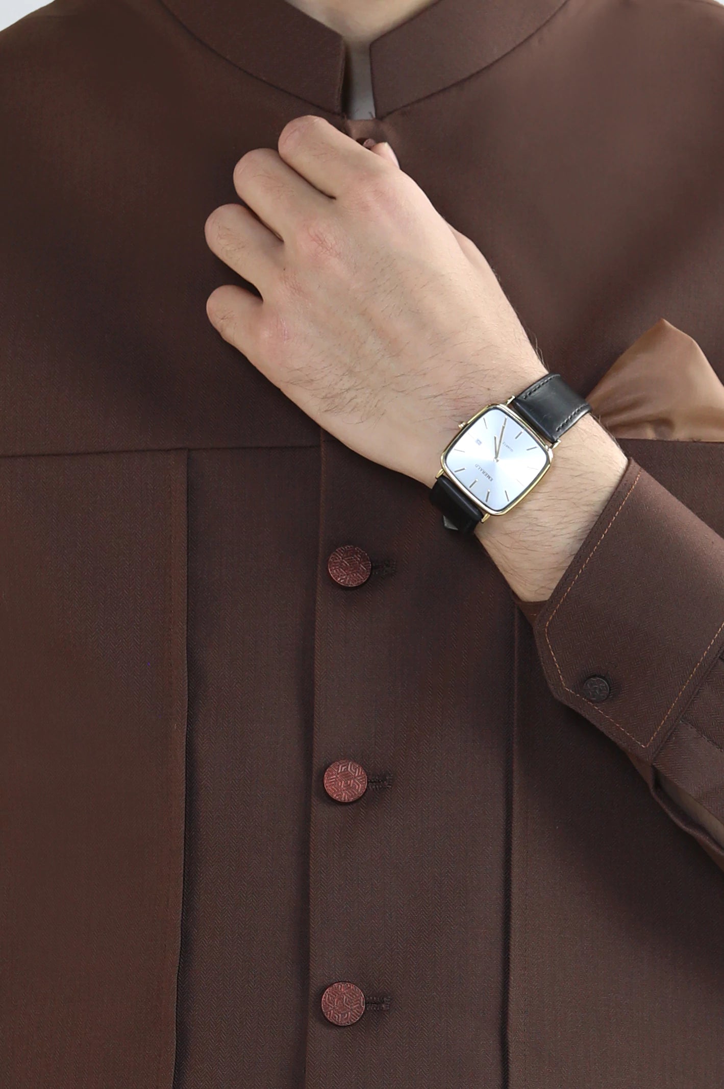Brown Shalwar Kameez with Waistcoat - Image 3