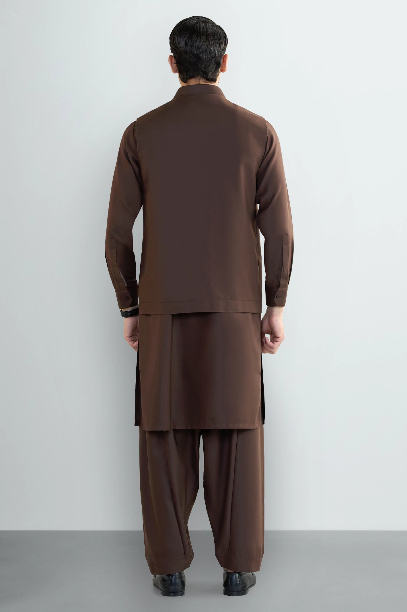 Brown Shalwar Kameez with Waistcoat - Image 4