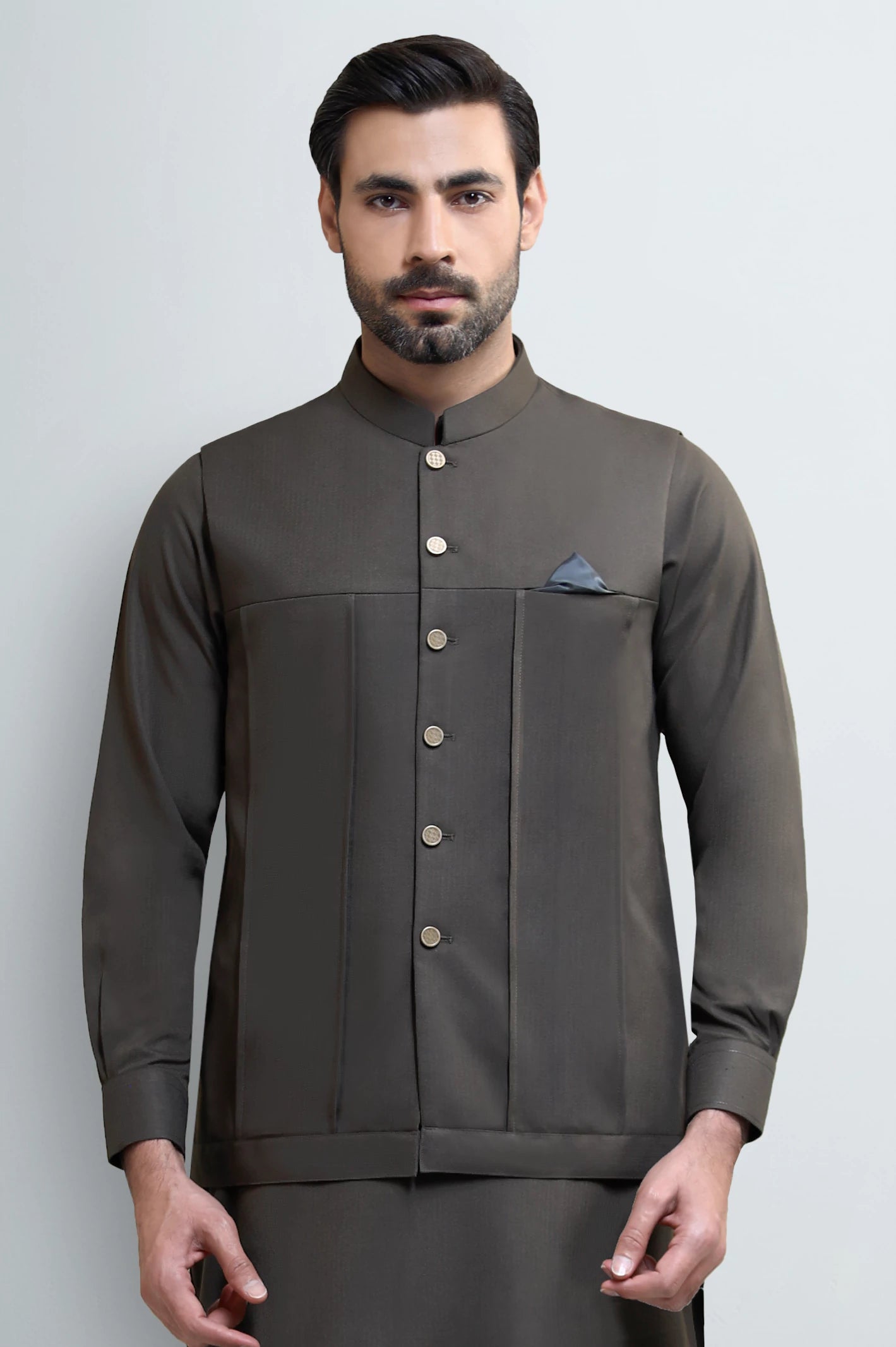 Dark Green Shalwar Kameez with Waistcoat - Image 2