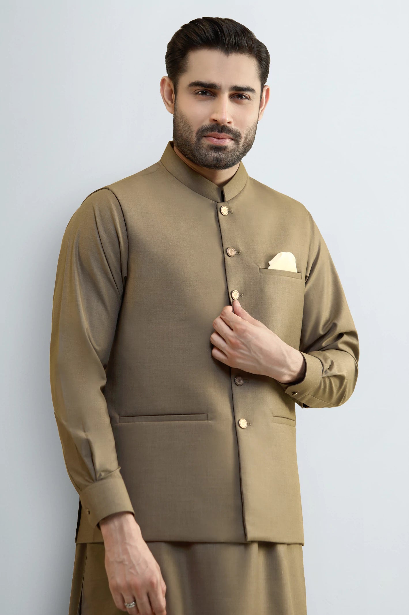 Light Brown Shalwar Kameez with Waistcoat - Image 2