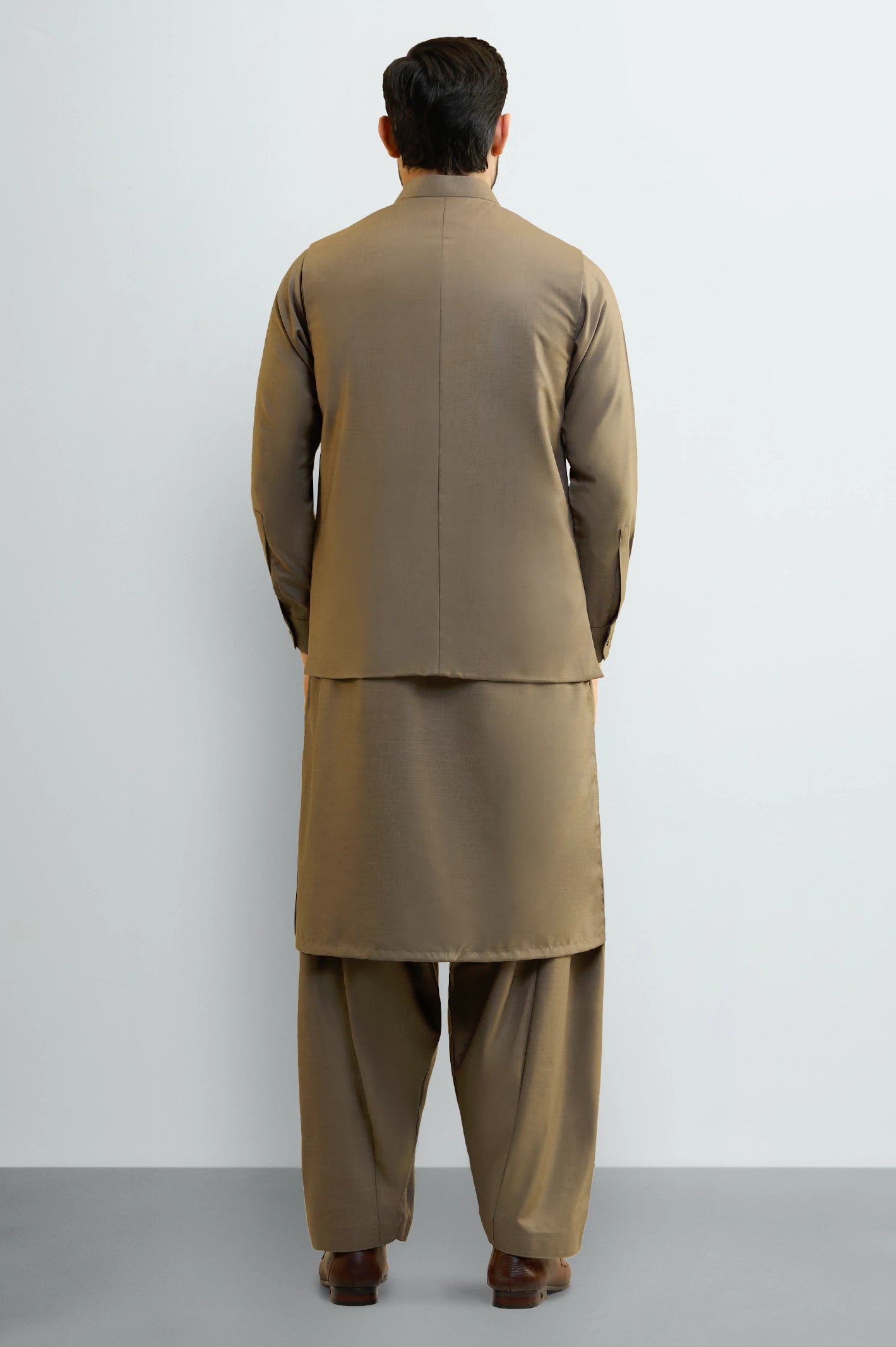 Light Brown Shalwar Kameez with Waistcoat - Image 4