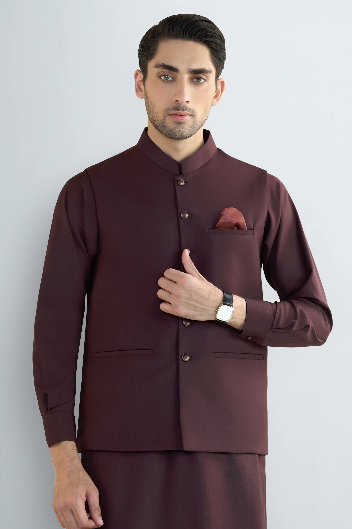 Maroon Shalwar Kameez with Waistcoat - Image 2