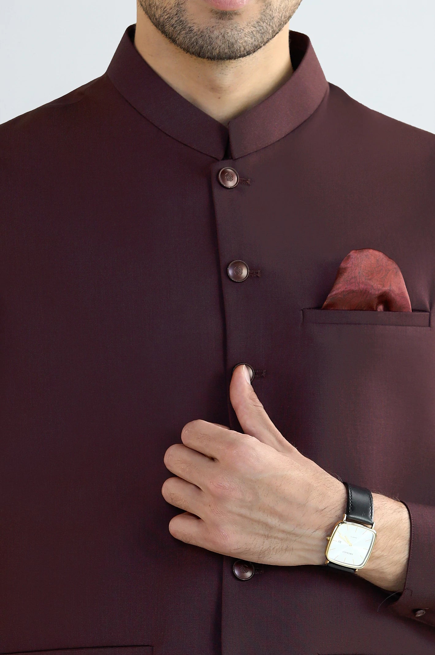 Maroon Shalwar Kameez with Waistcoat - Image 3