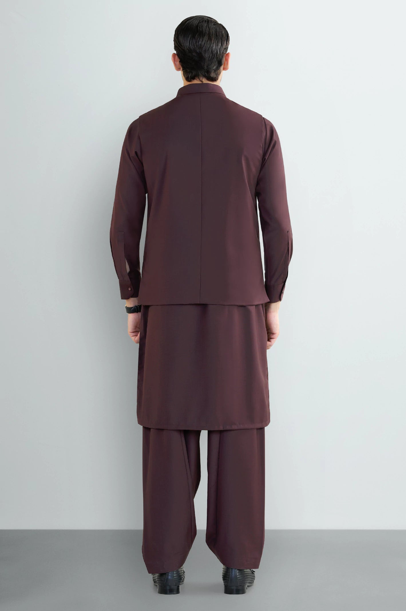 Maroon Shalwar Kameez with Waistcoat - Image 4